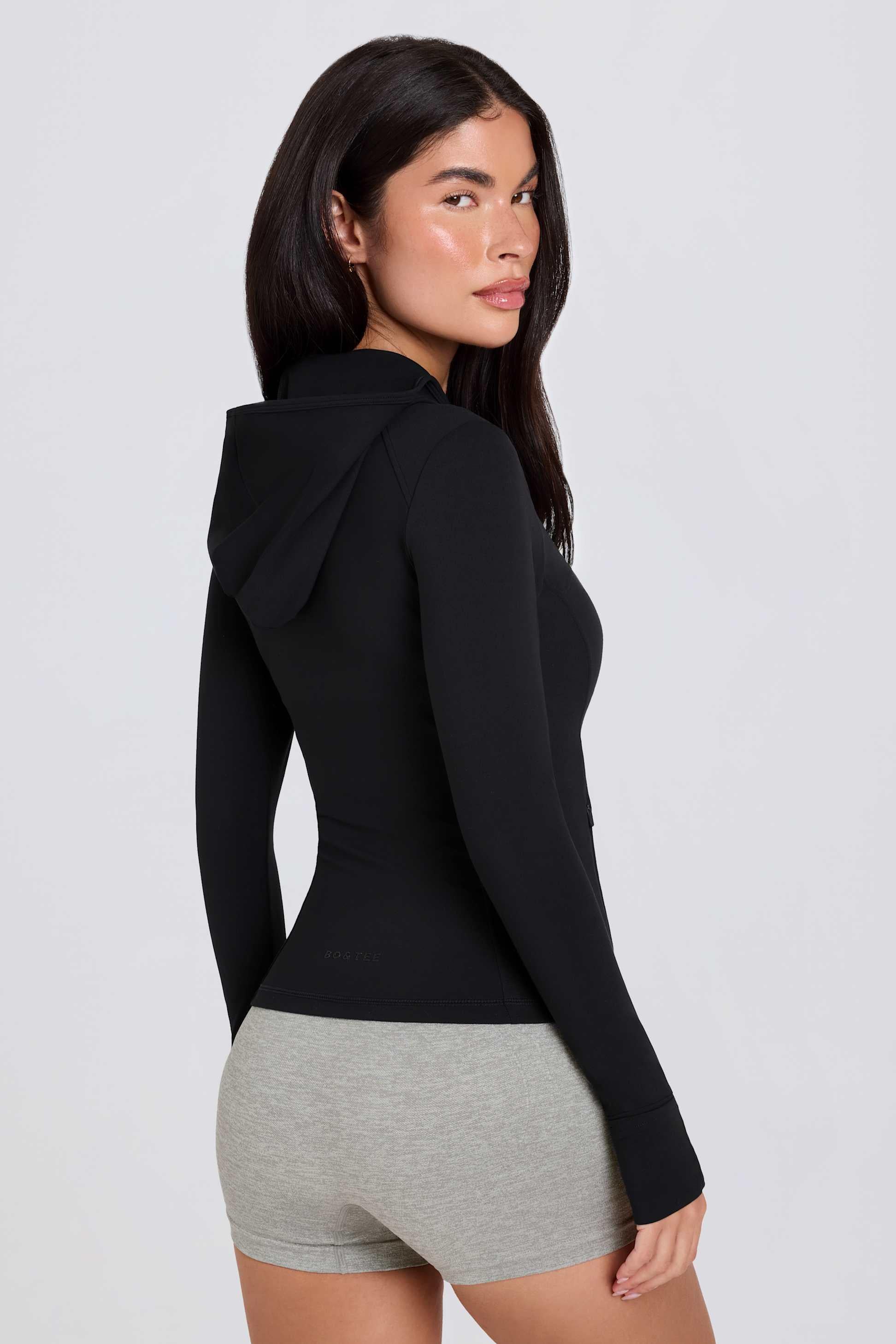 Soft Active Hooded Mid-layer Jacket In Black