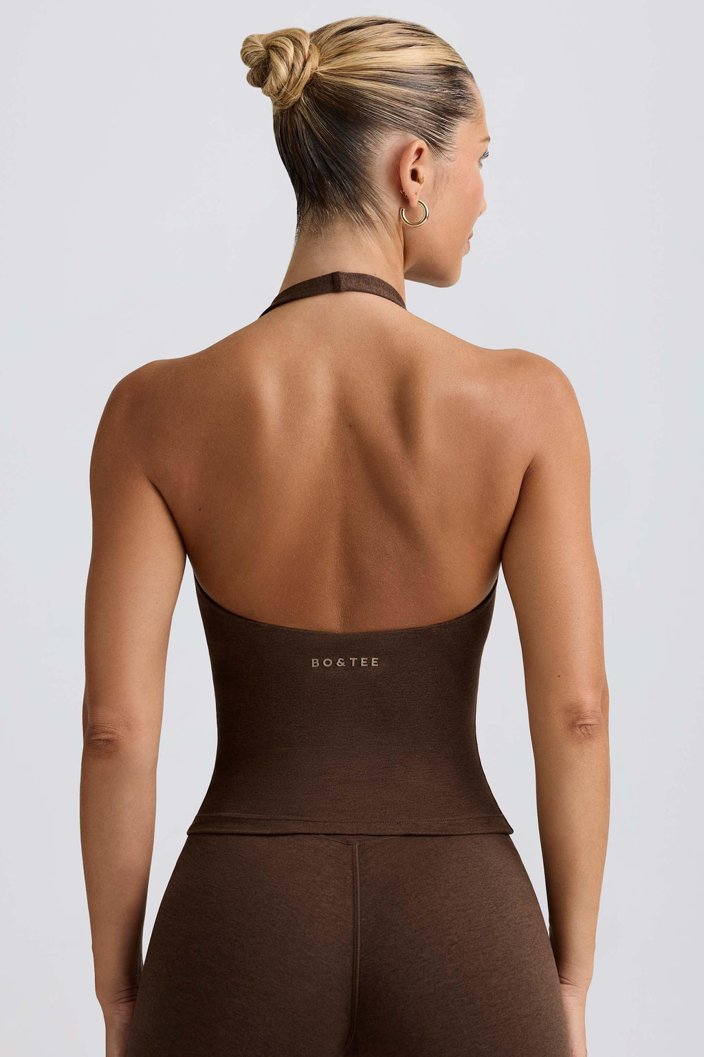 Halterneck Open-back Tank Top In Pecan Marl