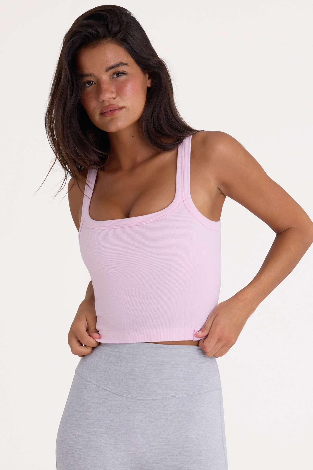 Seamless Soft Rib Square-neck Tank Top In Powder Pink