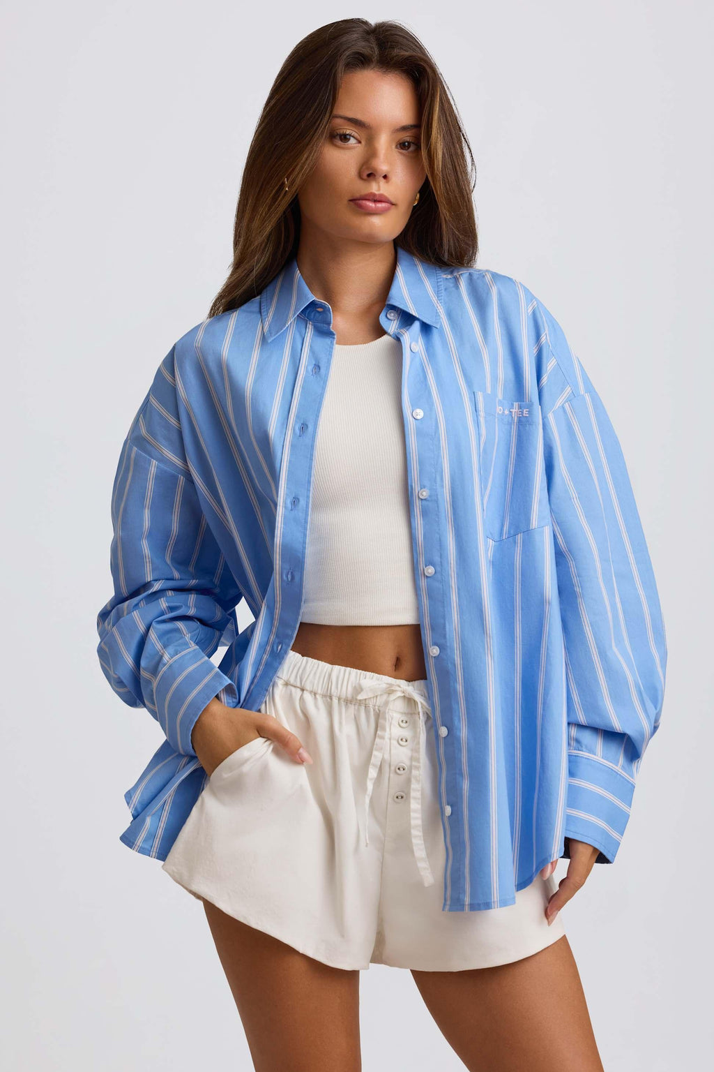 Cotton Poplin Stripe Oversized Shirt In Blue Stripe