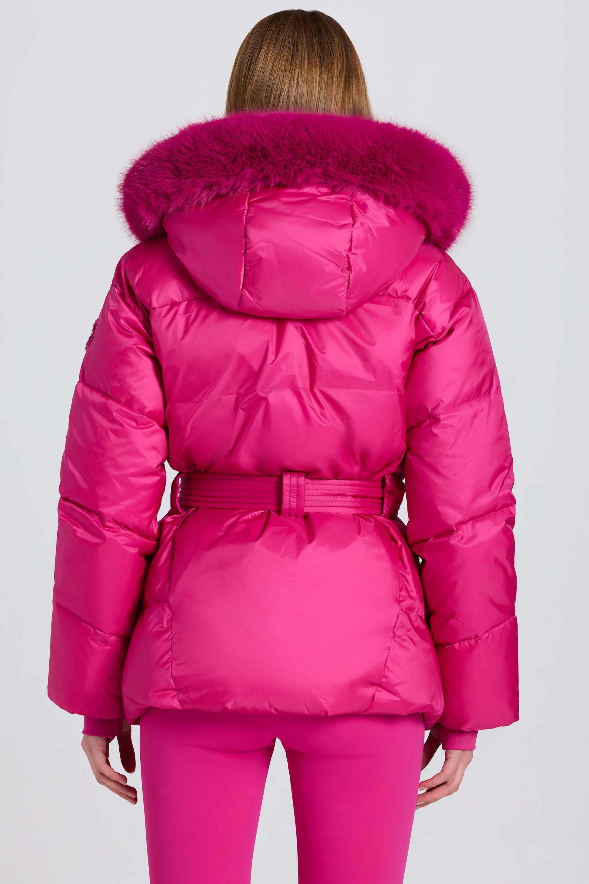 Waterproof Faux-fur Hood Ski Jacket In Magenta Pink