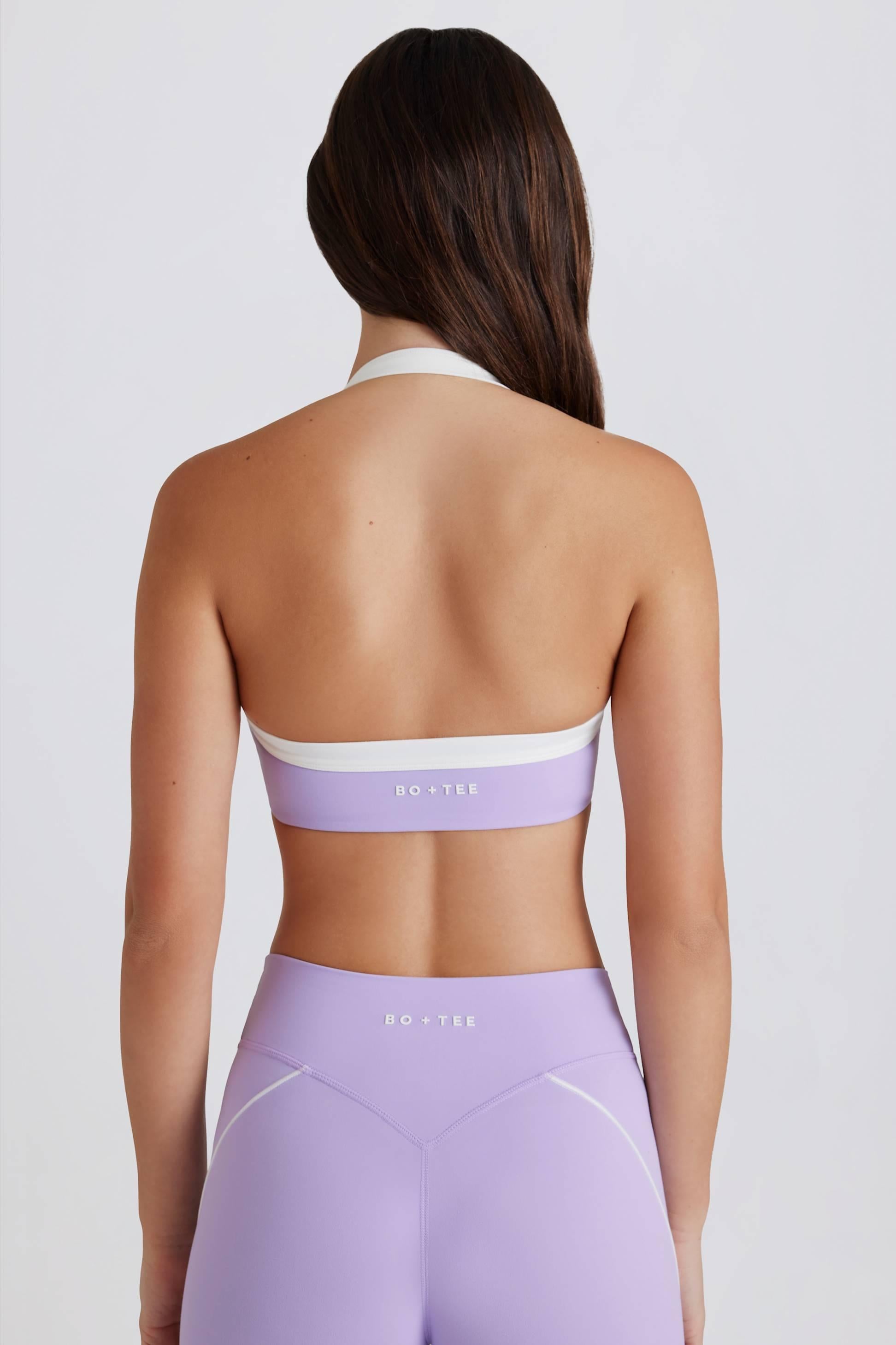 Soft Active Twist-front Halterneck Sports Bra In Lavender