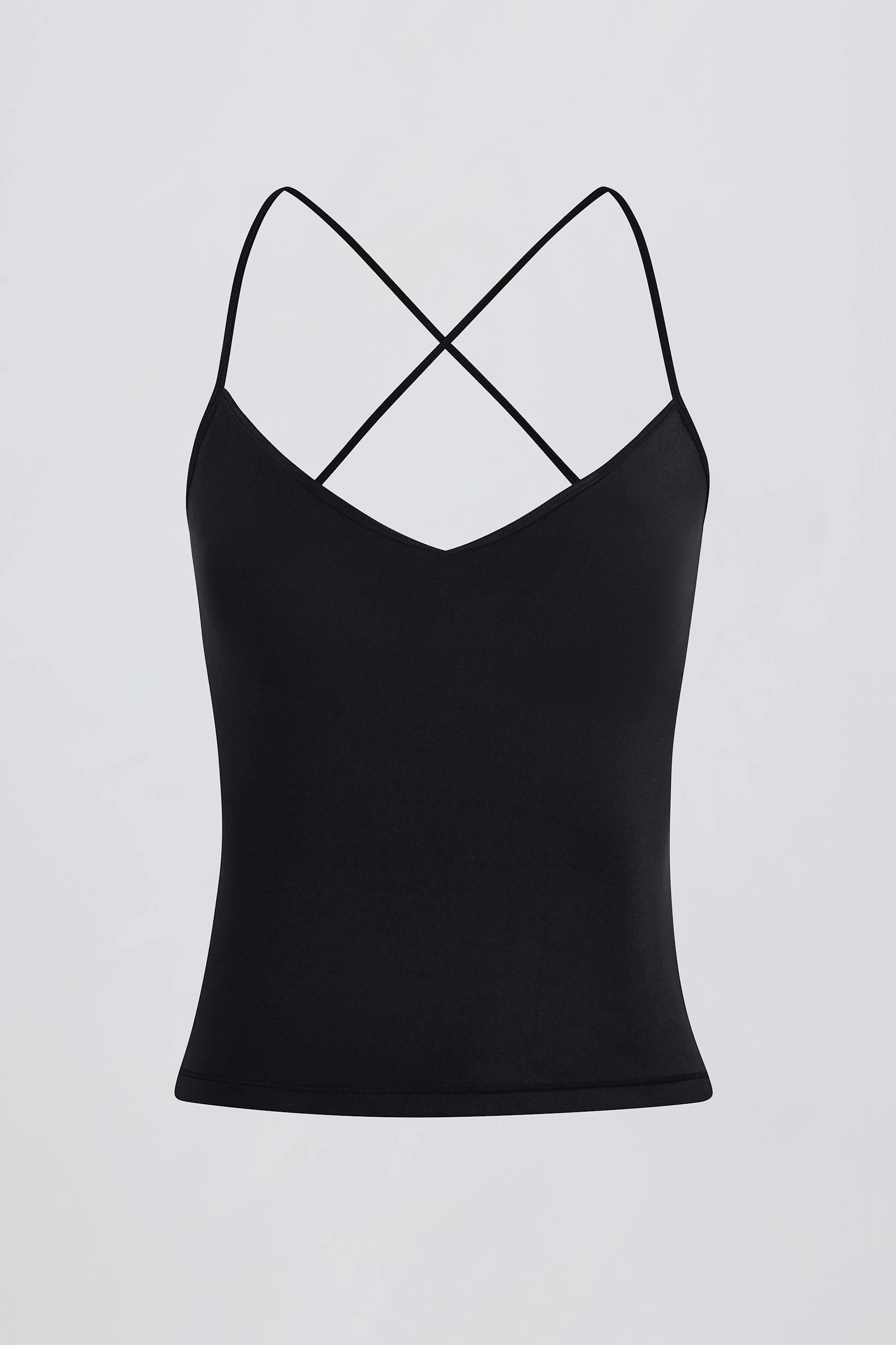 Cross-back Tank Top In Black