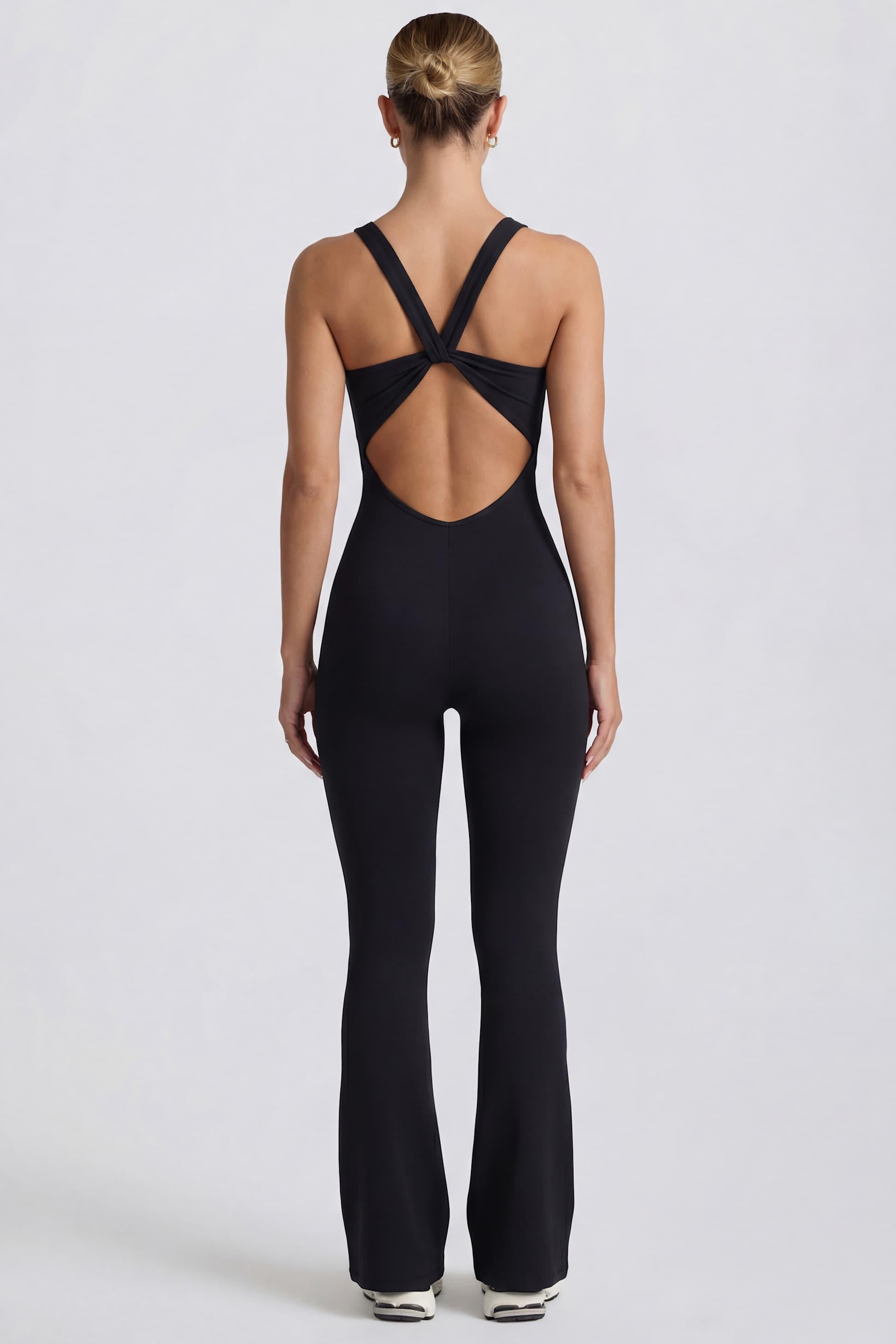Soft Active Cut Out Back Jumpsuit In Black