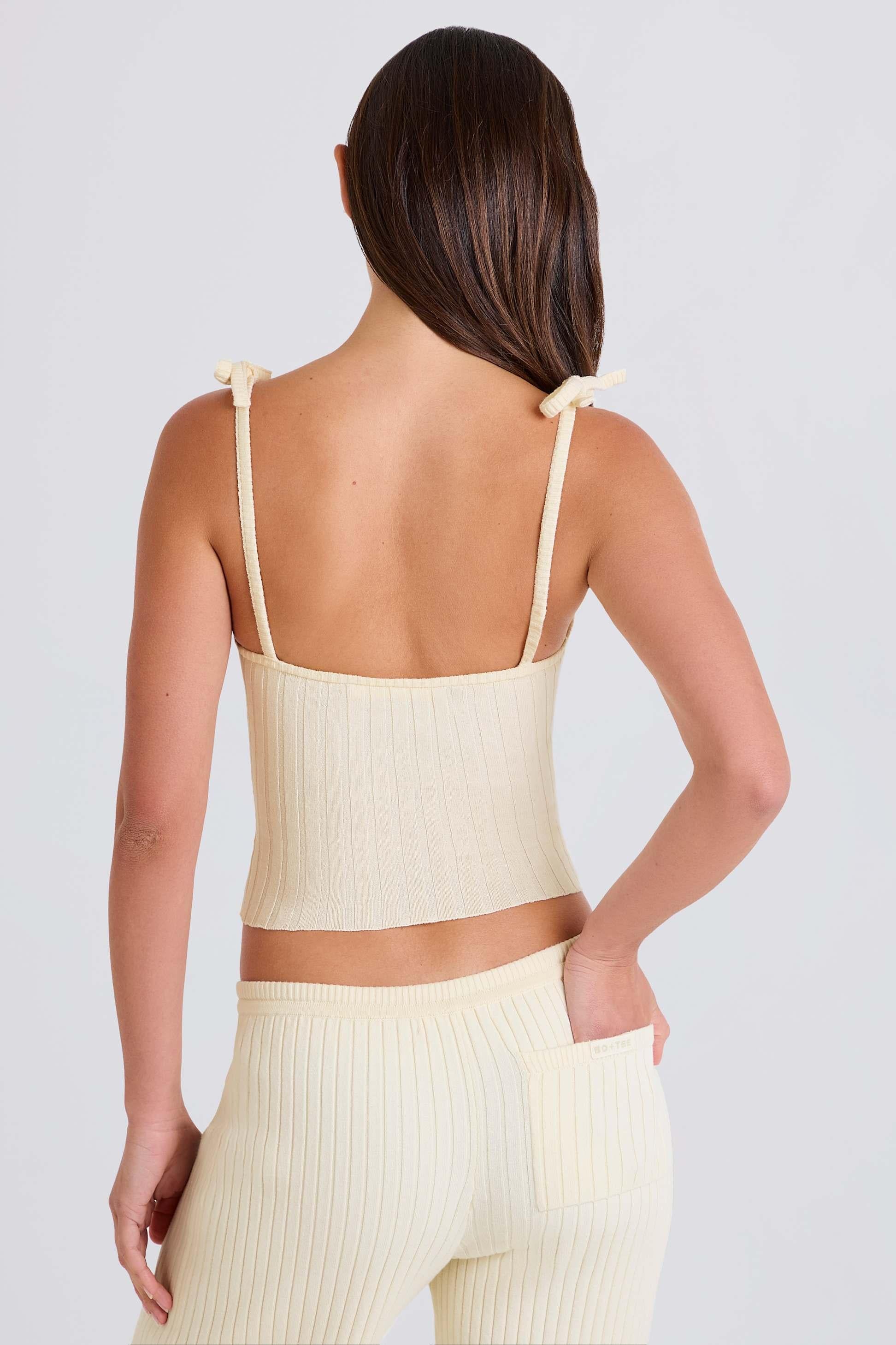 Ribbed Knit Tie Tank Top In Cream
