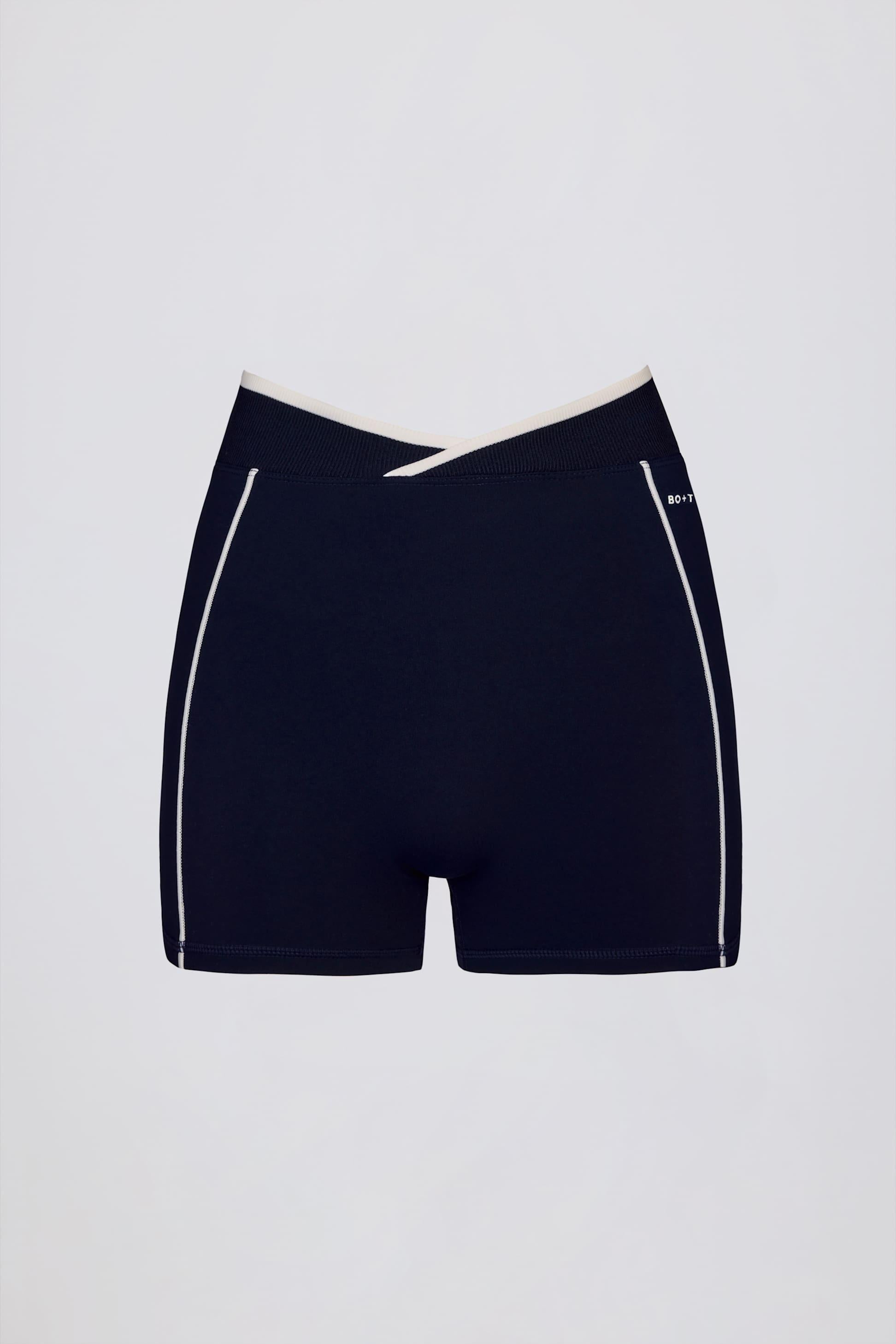 Soft Active Wrapover Contrast Mini Shorts In Classic Navy