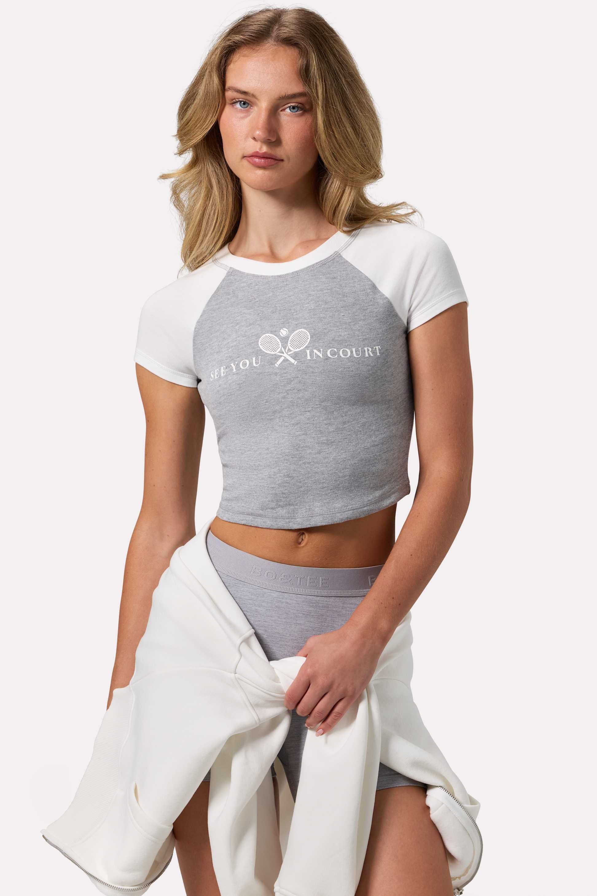 Graphic-print Cropped T-shirt In Grey Marl