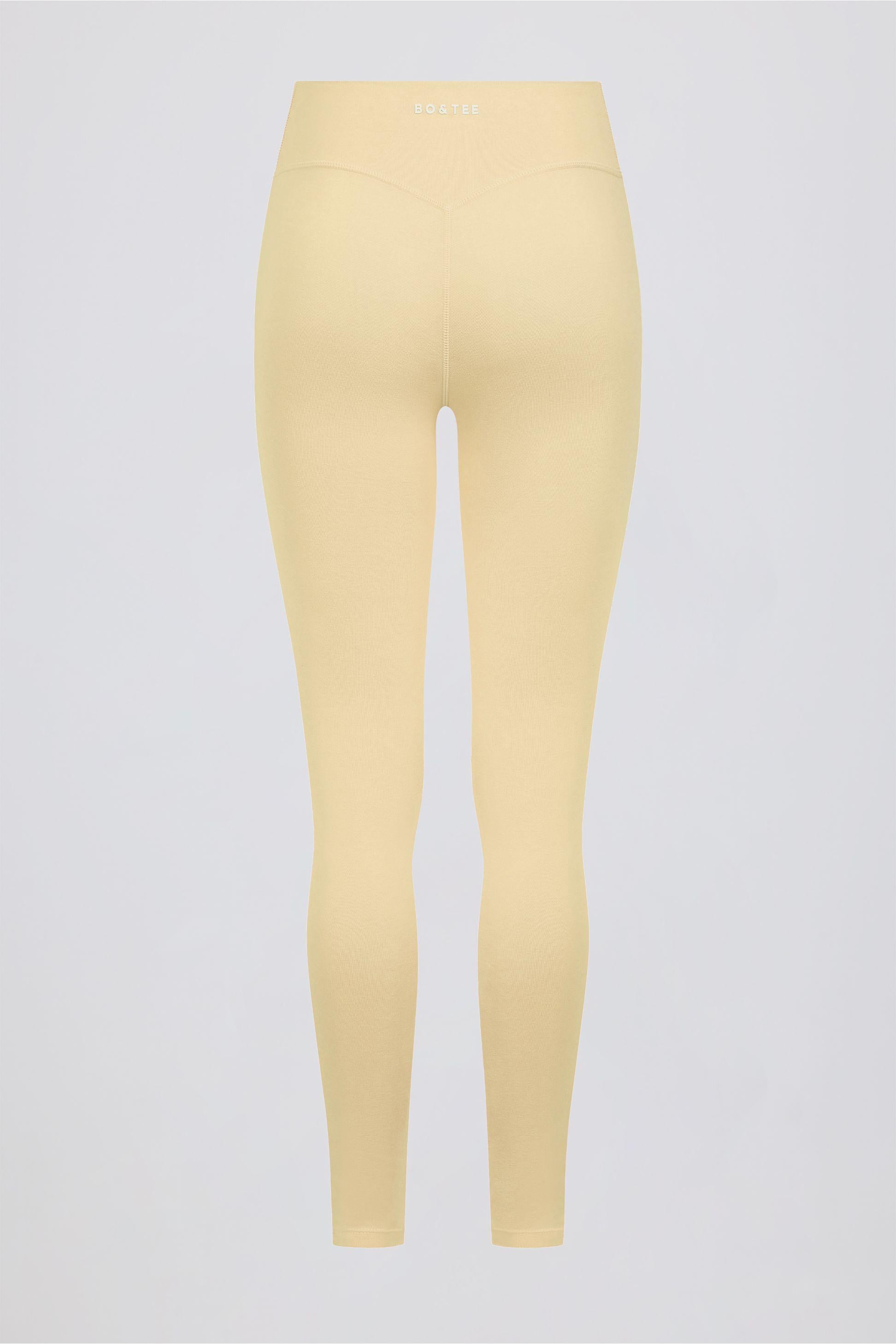 Brushed Jersey Ruched Mid-rise Leggings In Lemon Marl