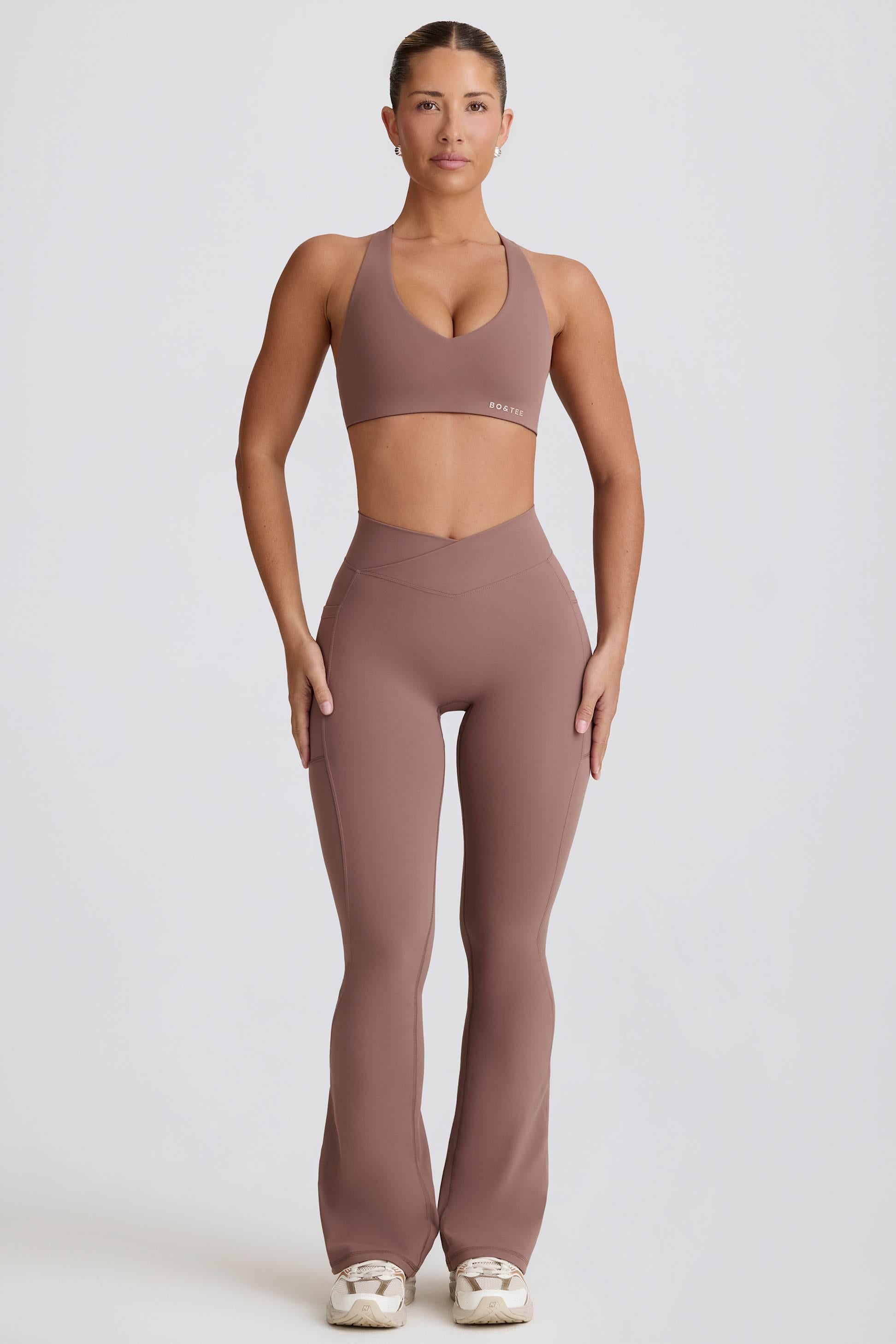 Soft Active V-waist Pocket Flared Leggings In Mocha