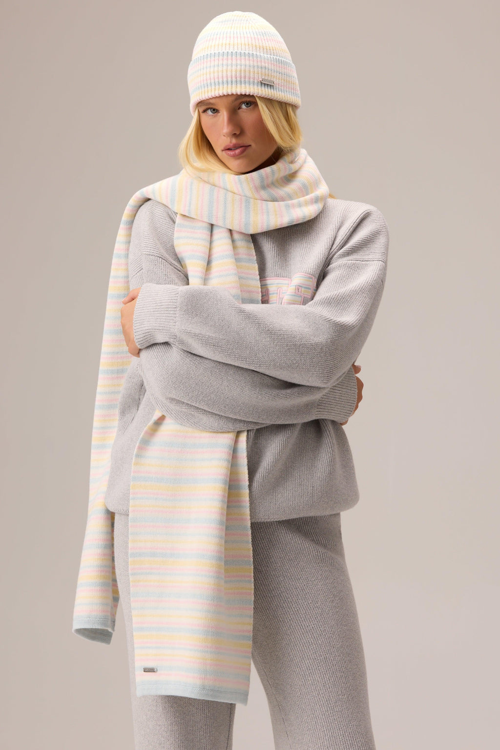 Ribbed Knit Beanie in Confetti Stripe