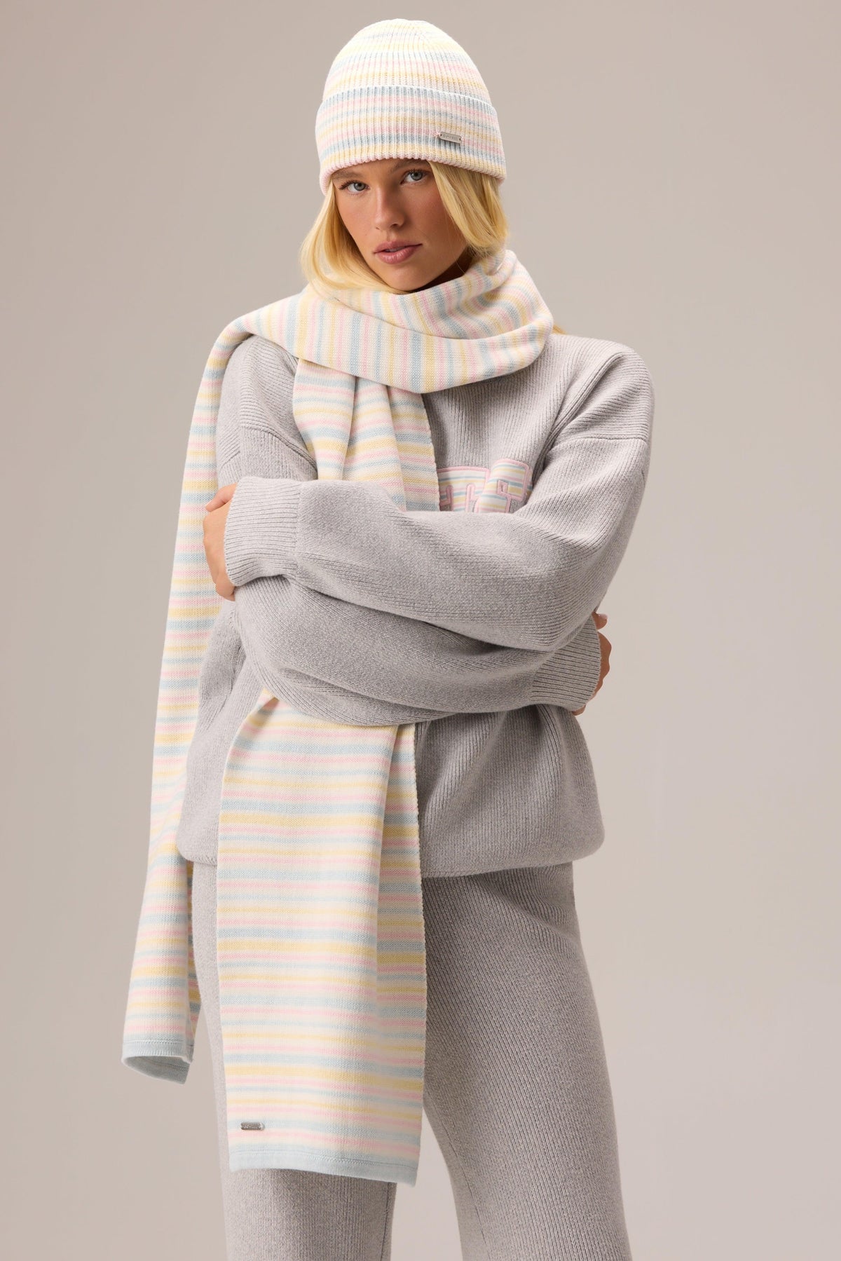 Ribbed Knit Beanie in Confetti Stripe