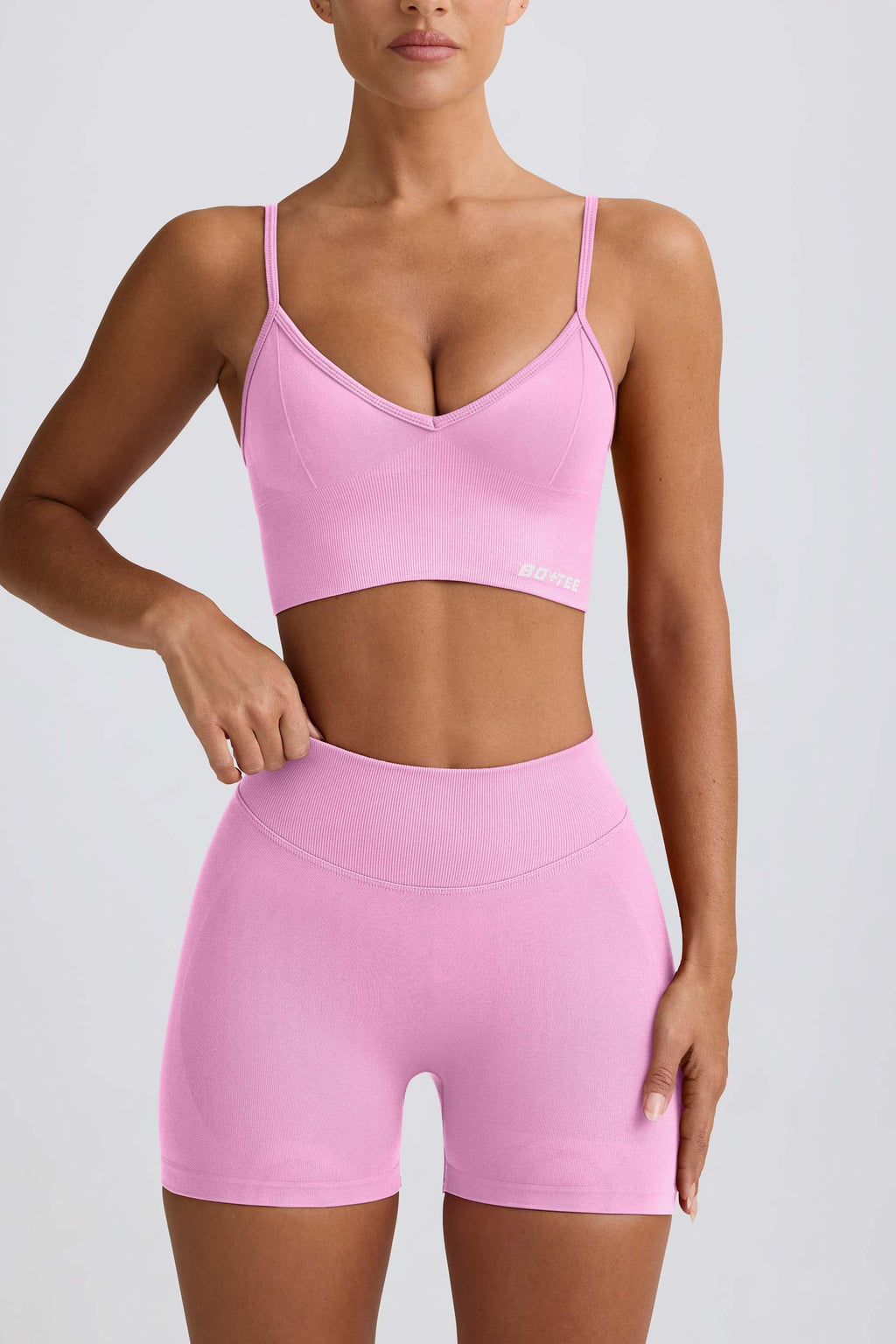Define Luxe V-neck Sports Bra In Bubblegum Pink