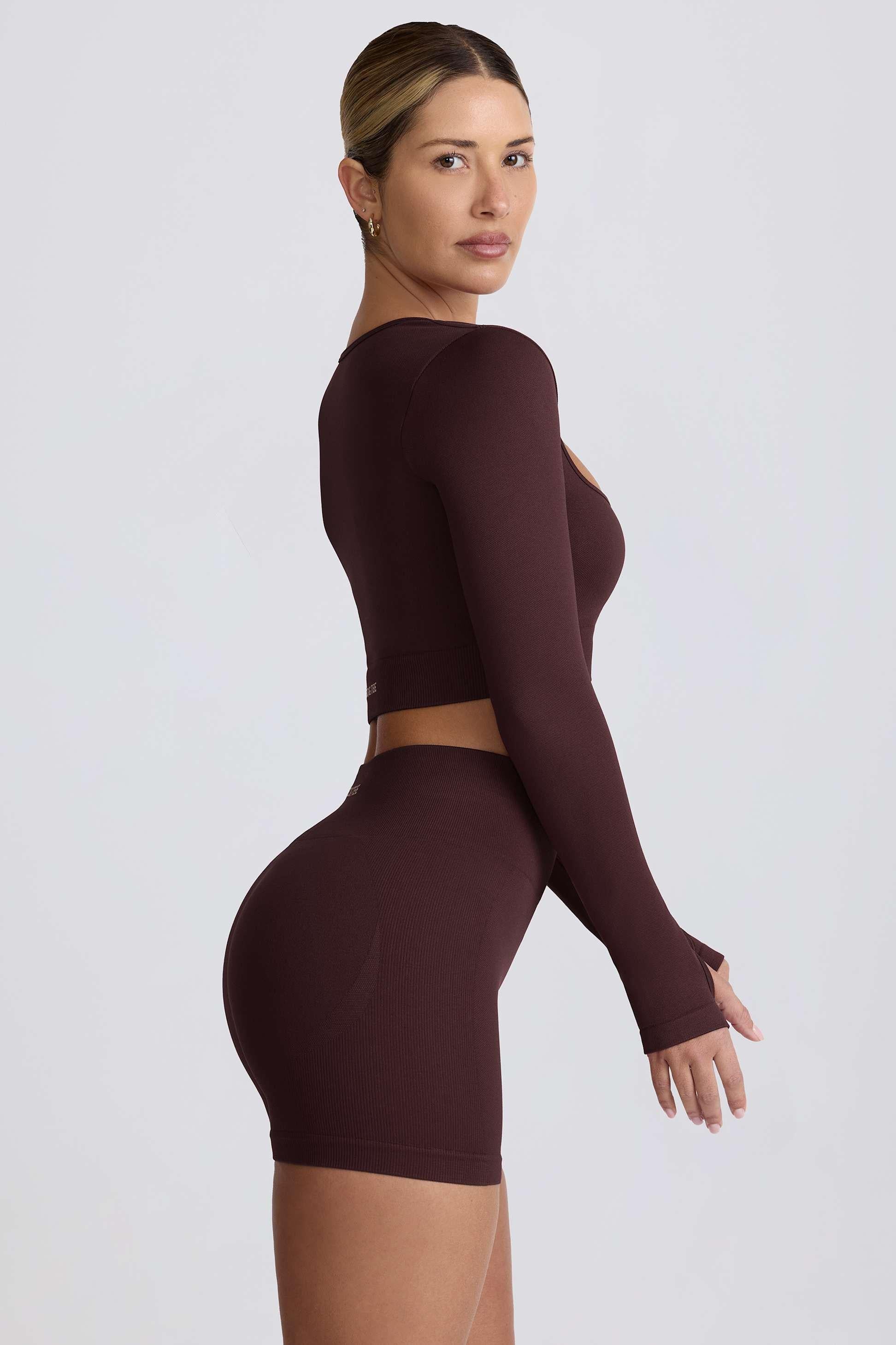 Super Sculpt Seamless Long-sleeve Crop Top In Chocolate