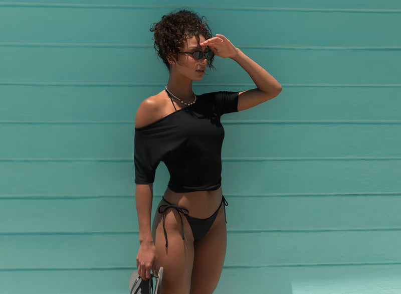 Buttercloud™ Slouchy Off-shoulder Top In Black