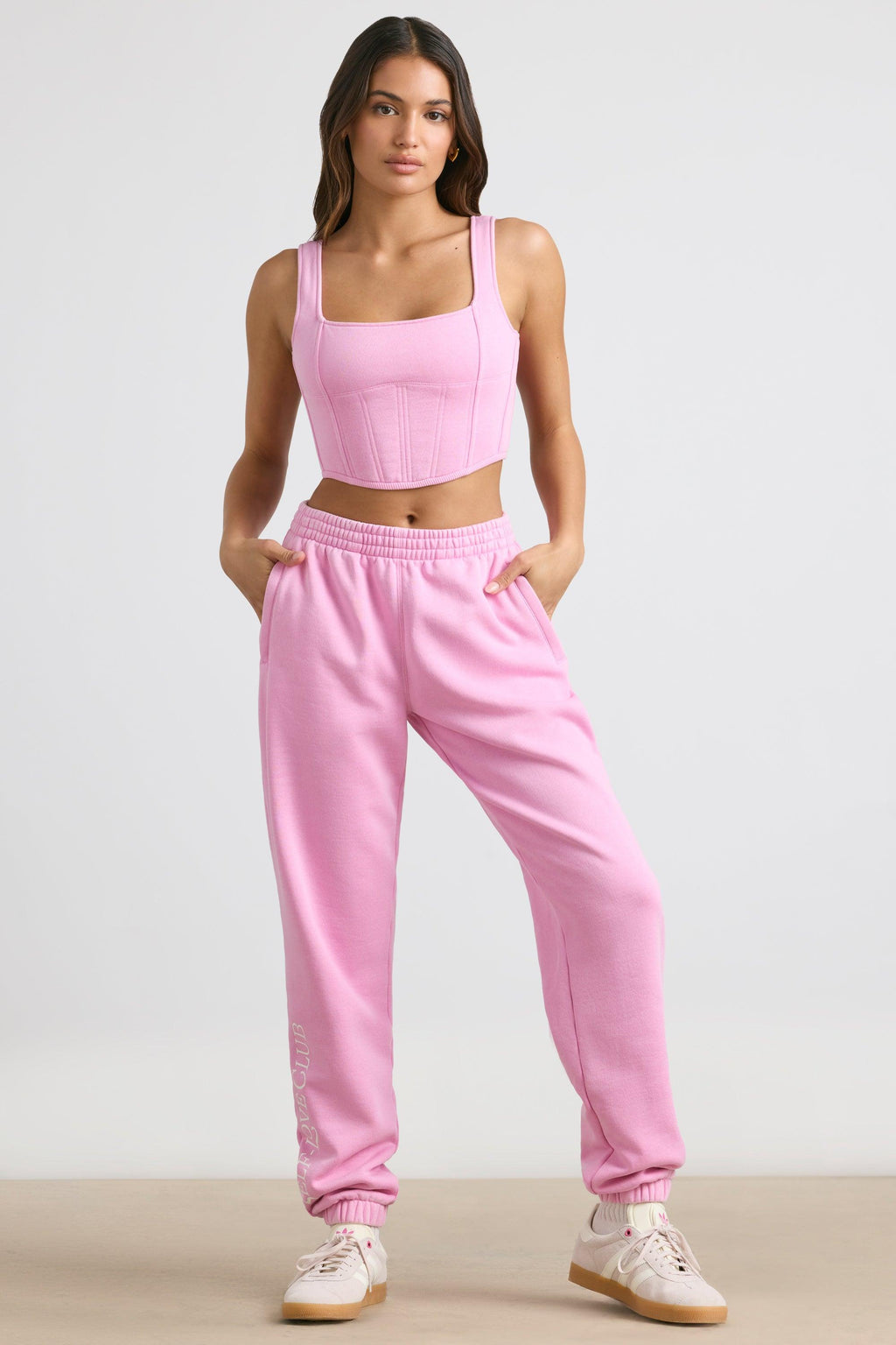Brushed Jersey Corset Crop Top In Bubblegum Pink