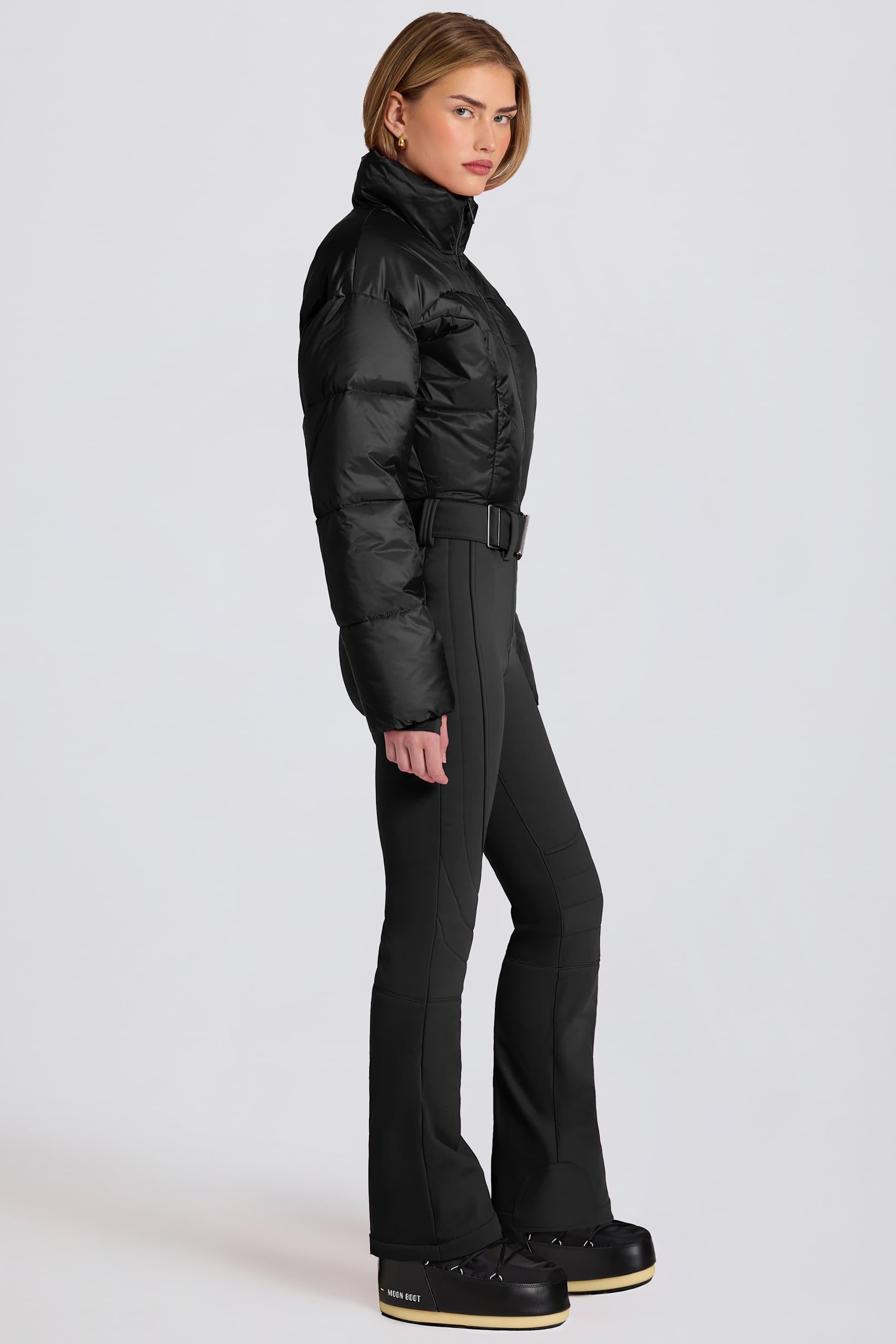 Waterproof Padded Belted Ski Suit In Black