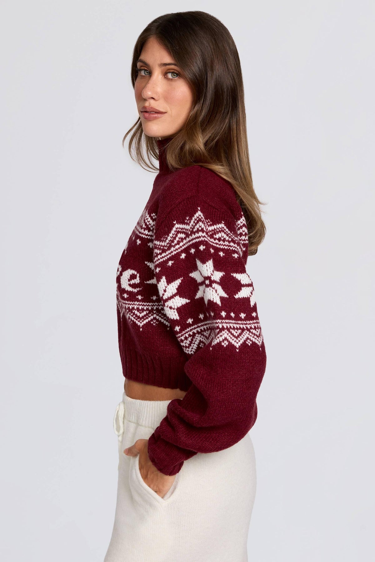 Jacquard-knit Cropped Jumper In Crimson Red