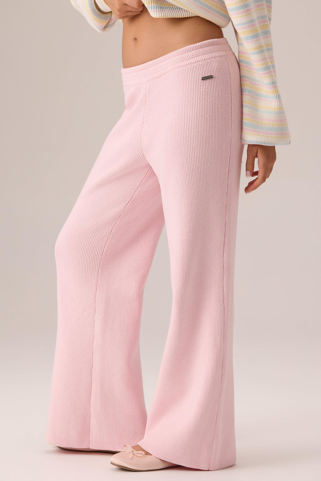Ribbed Knit Wide-leg Joggers In Ballet