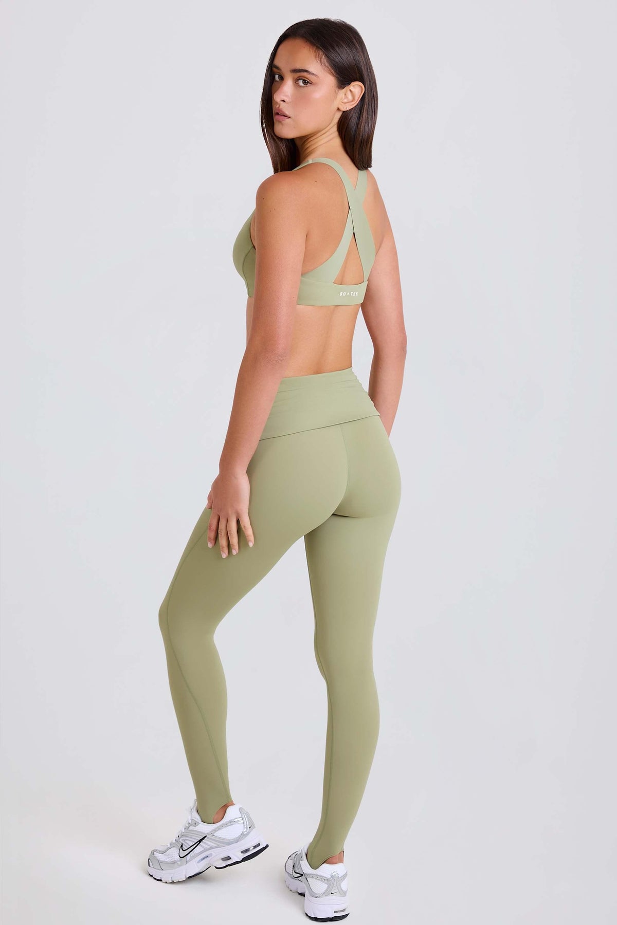 Foldover Mid-rise Stirrup Leggings In Matcha
