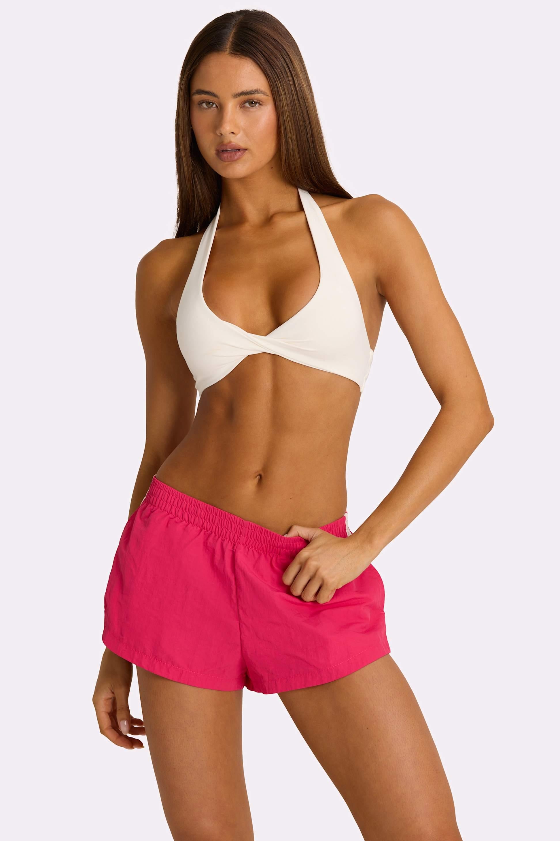 Woven Track Shorts In Hot Pink