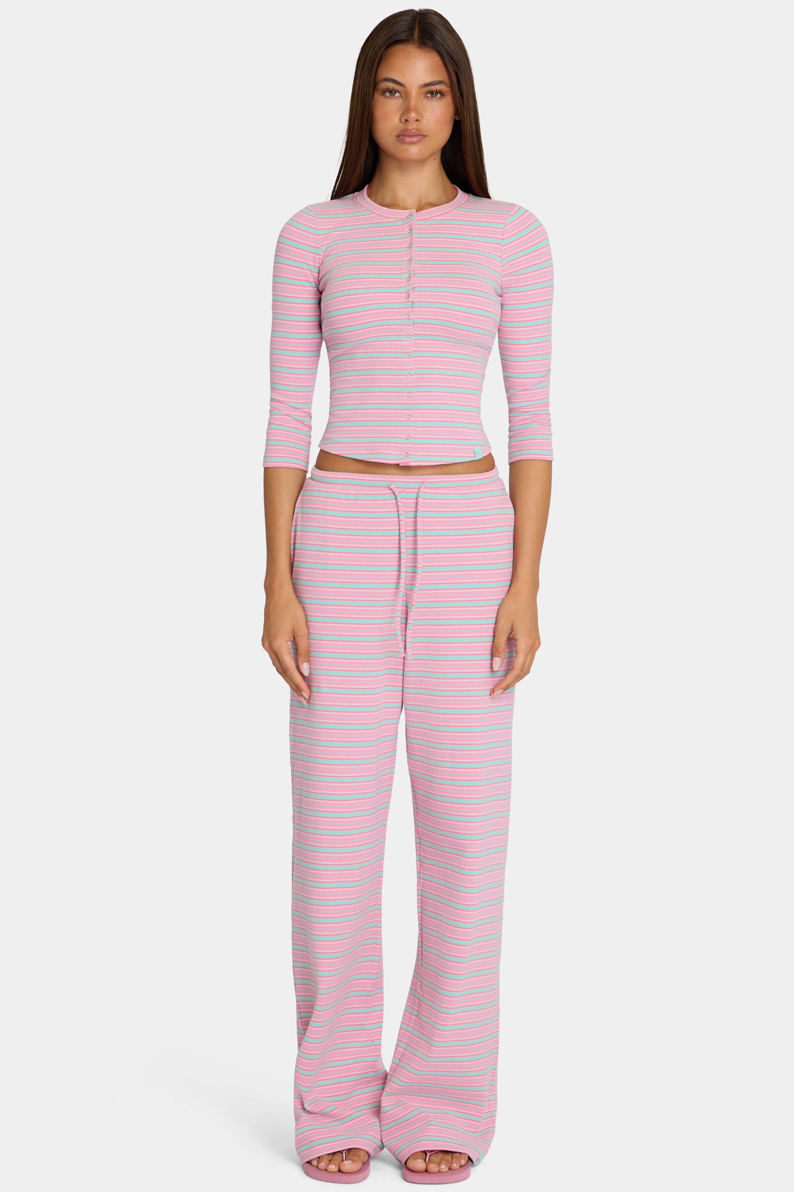 Brushed Jersey Low-rise Trousers In Multi Stripe
