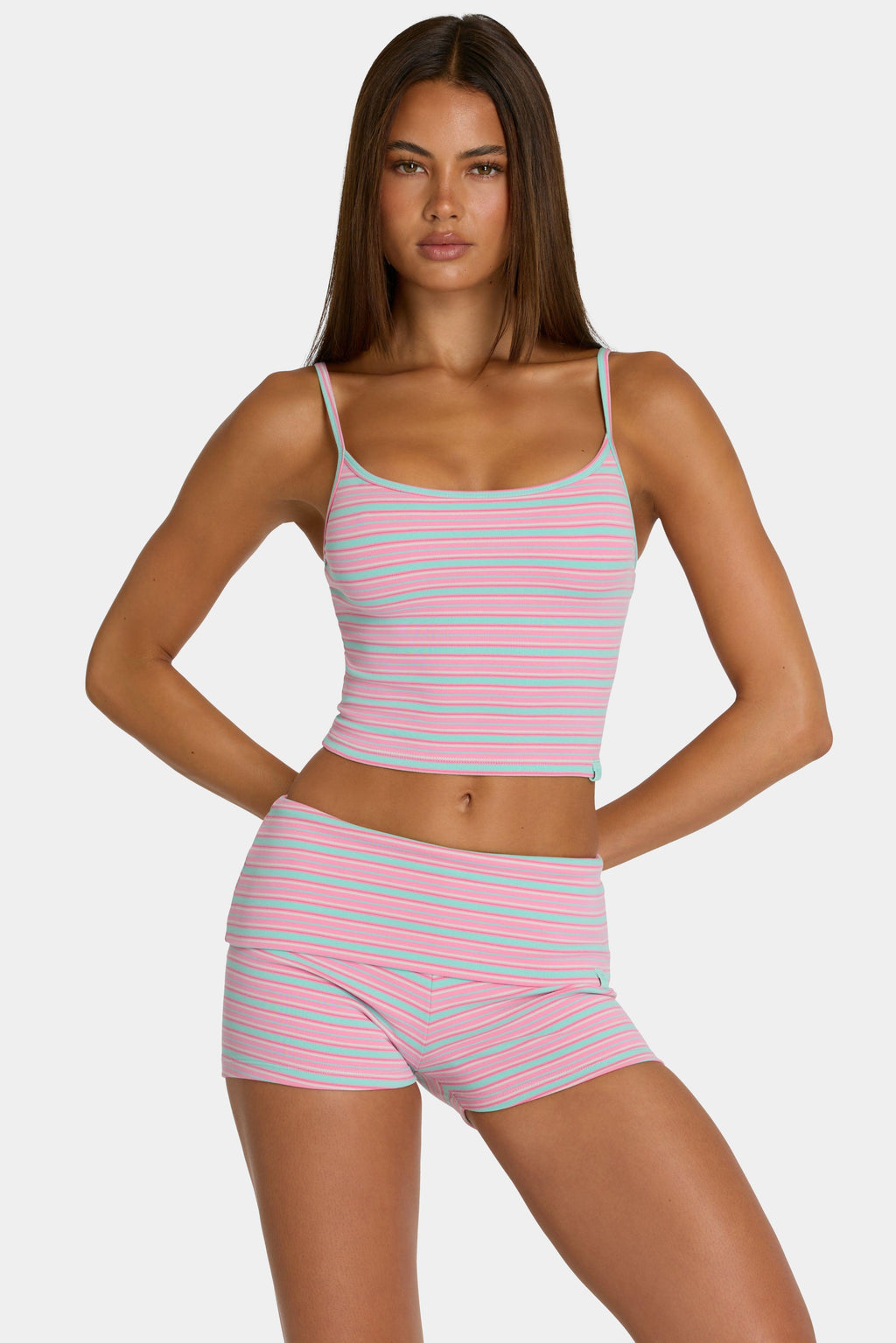 Brushed Jersey Tank Top In Multi Stripe