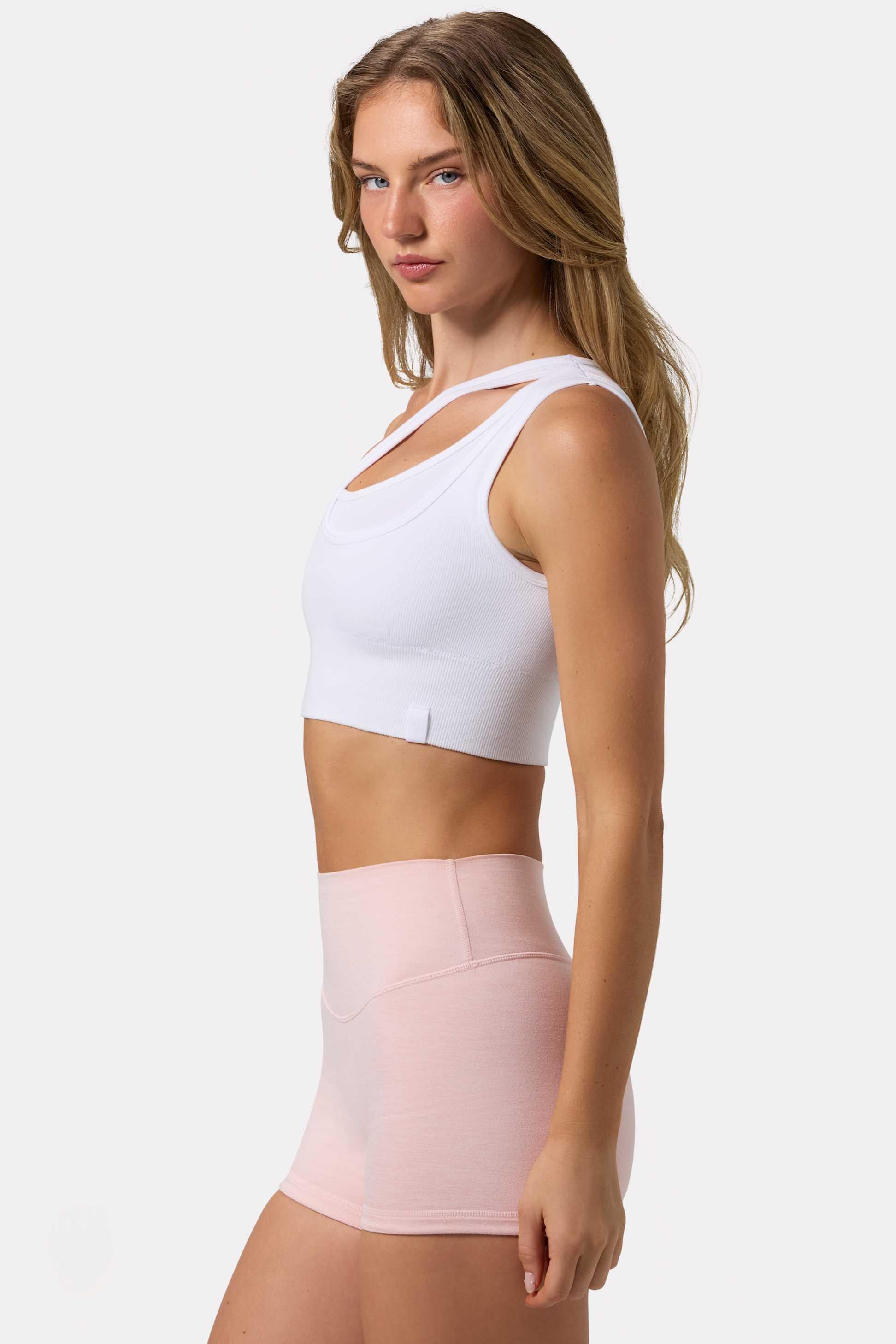 Seamless Soft Rib Asymmetric Sports Bra In White