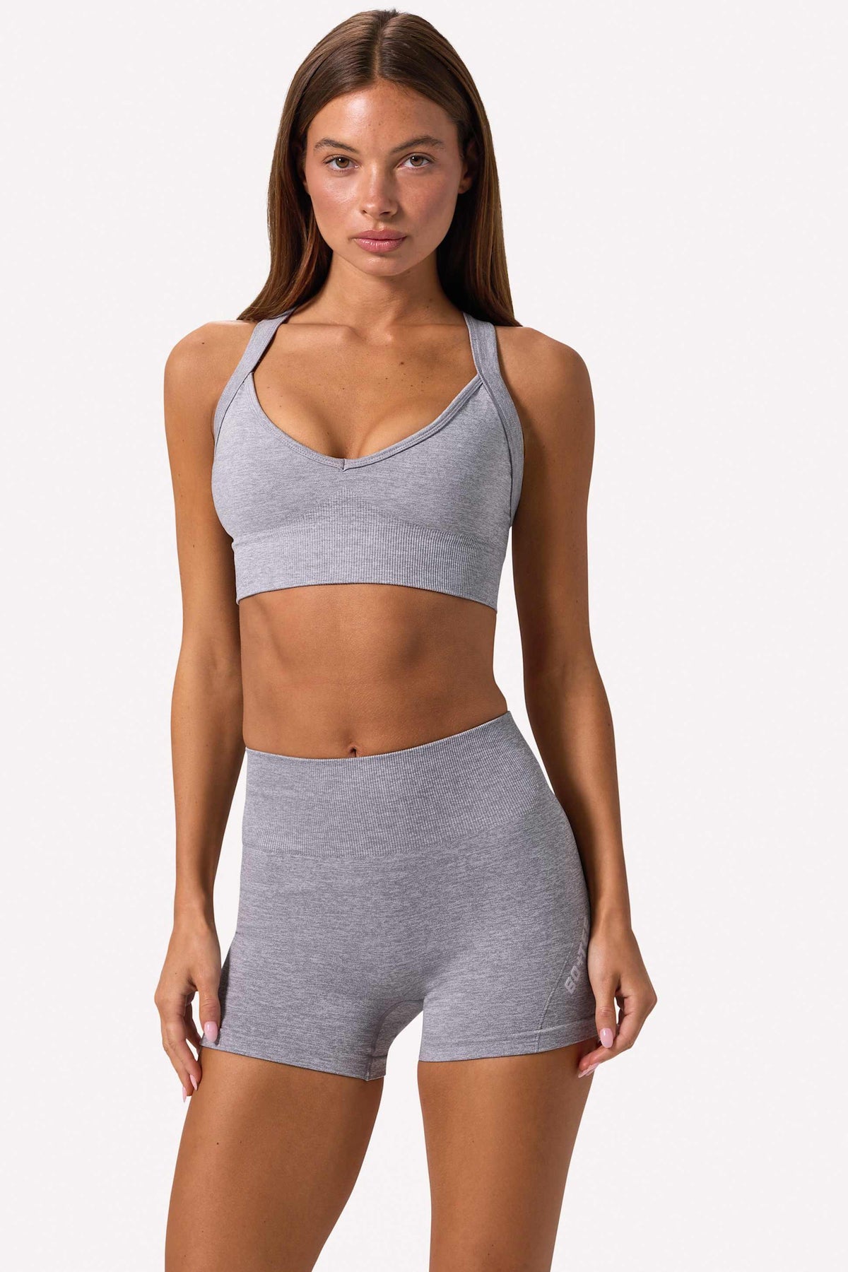 Super Sculpt Seamless Crossback Sports Bra In Grey Marl