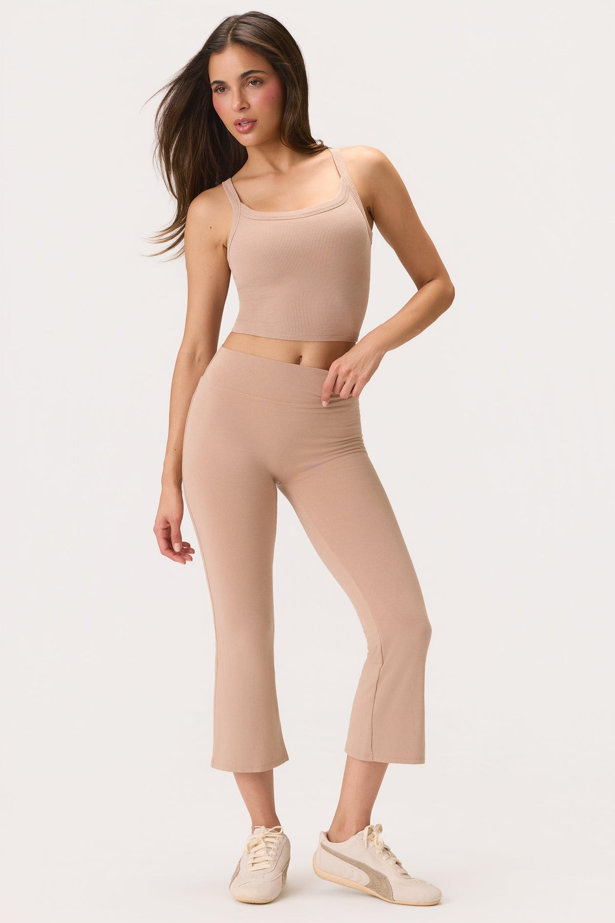 Buttercloud™ Flared Capri Leggings In Oatmeal