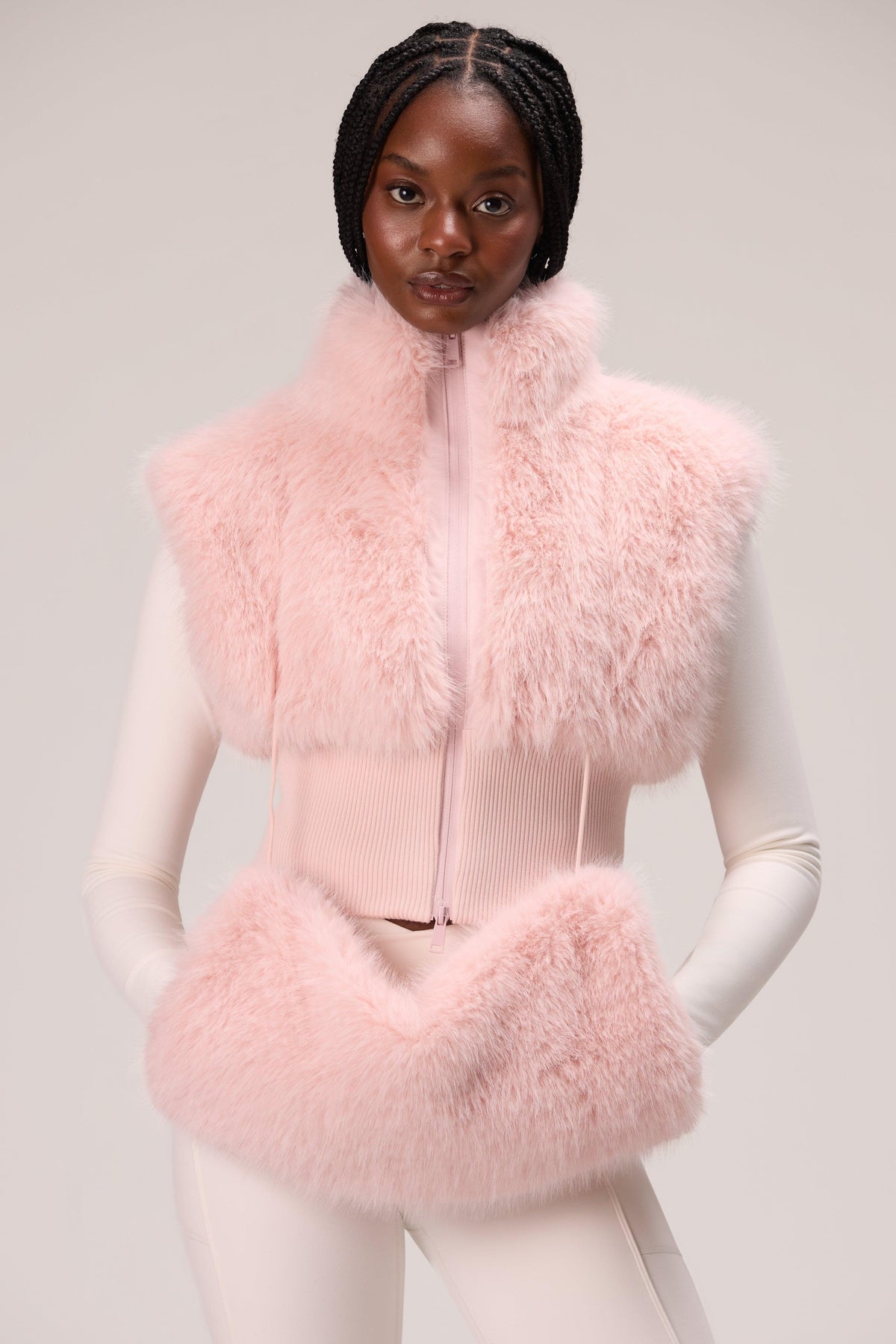 Faux Fur Hand Warmer In Powder Pink