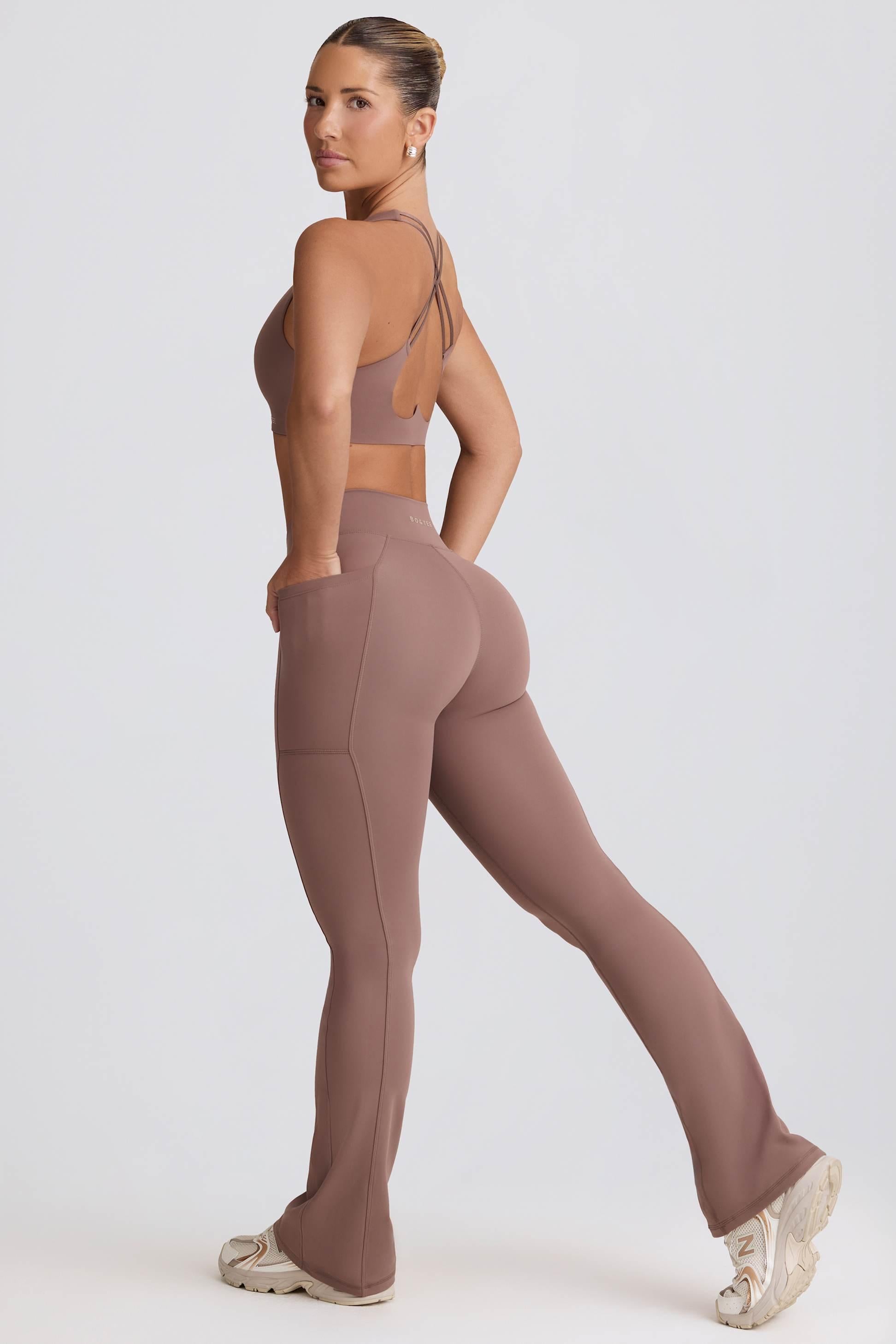 Soft Active V-waist Pocket Flared Leggings In Mocha