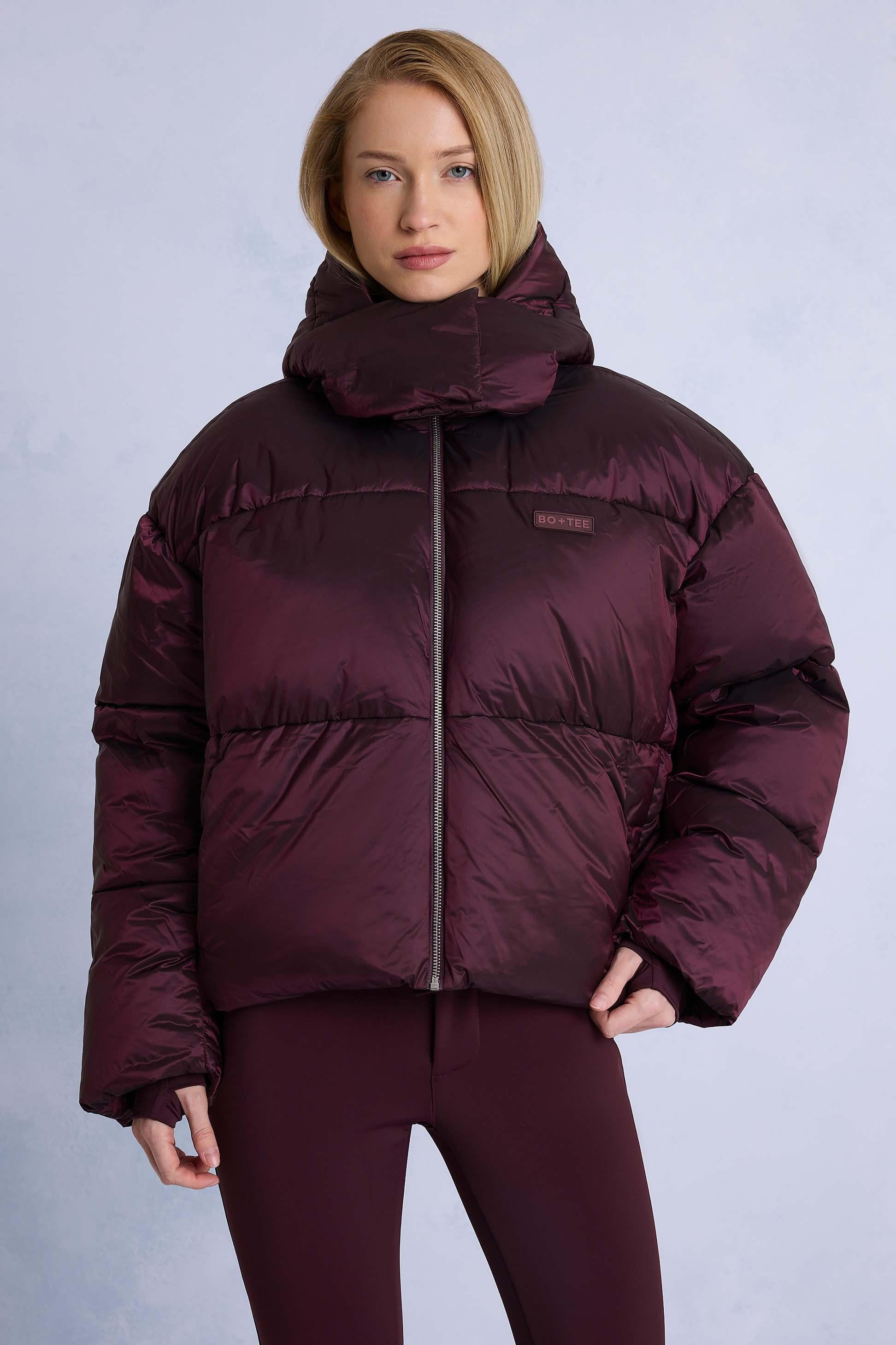 Waterproof Cropped Oversized Ski Jacket In Burgundy