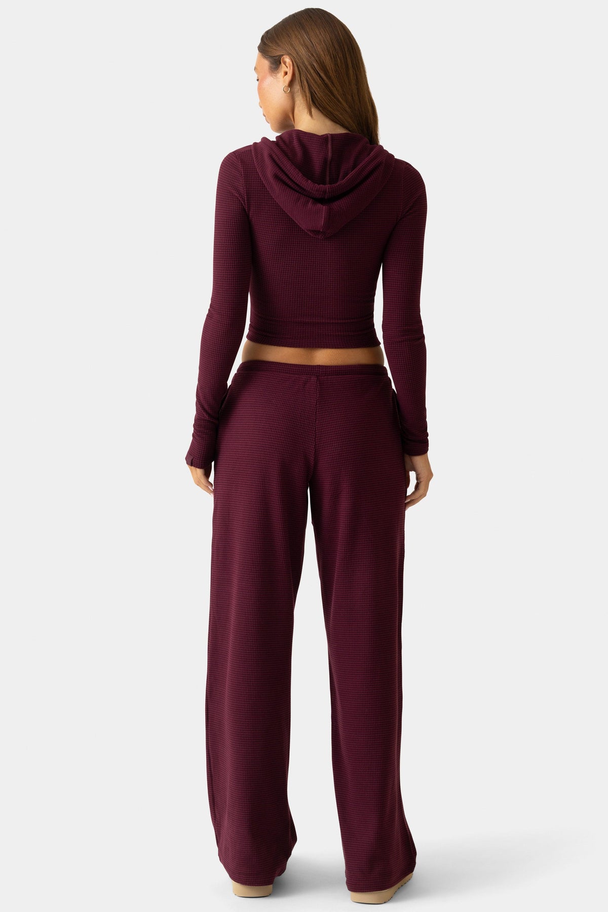 Ribbed Jersey Low-rise Trousers In Burgundy