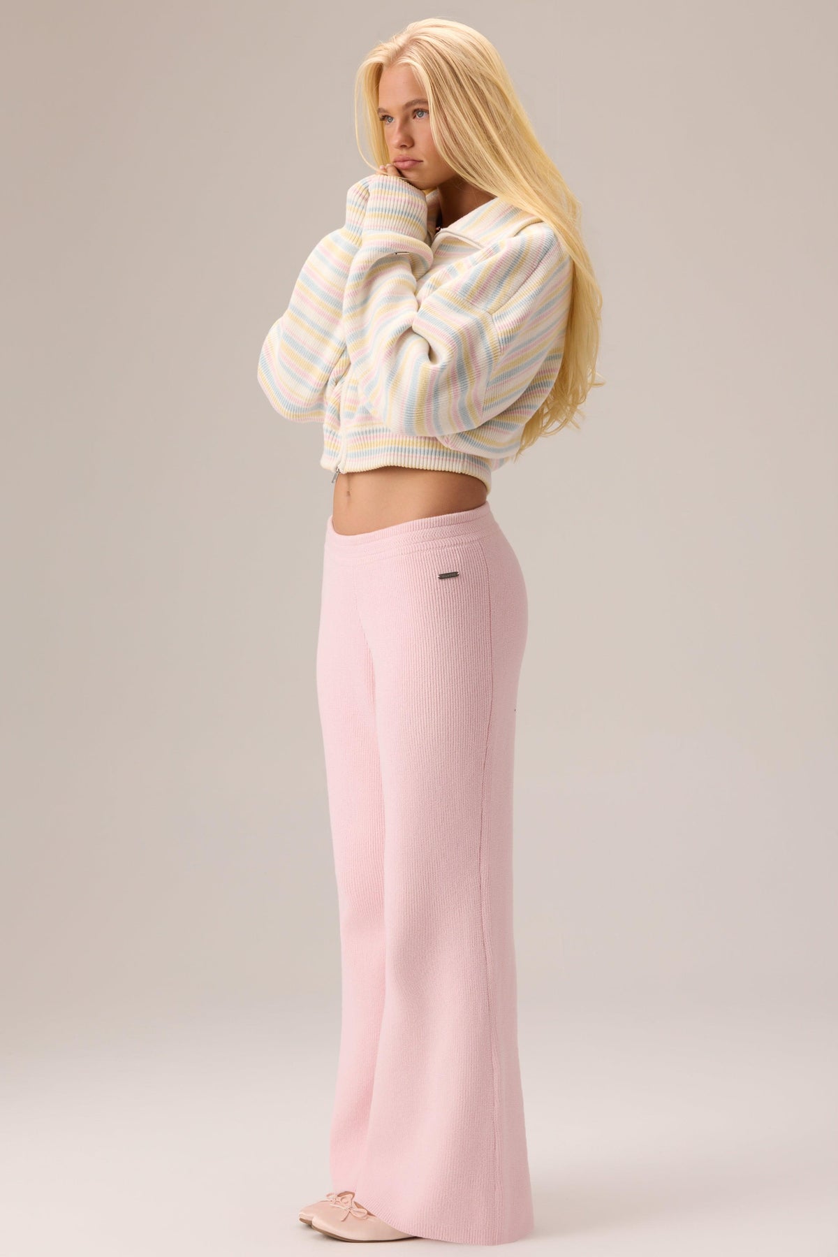羅紋針織寬腿芭蕾長褲