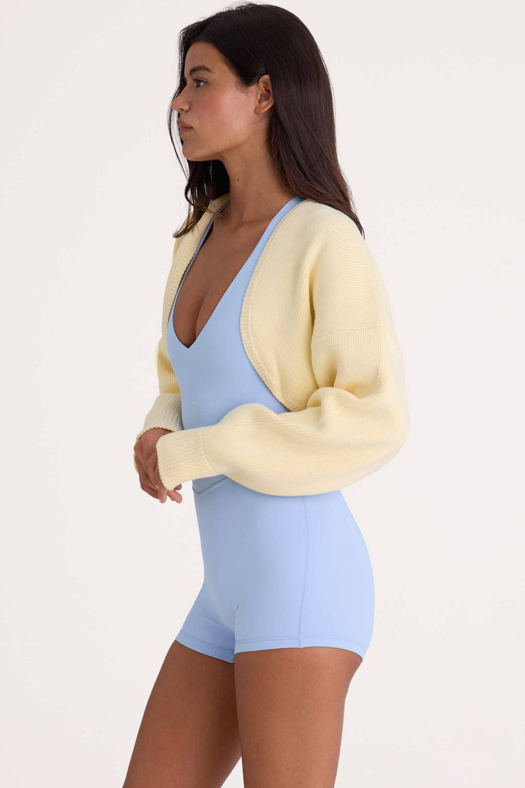 Ribbed-knit Cropped Shrug In Lemon