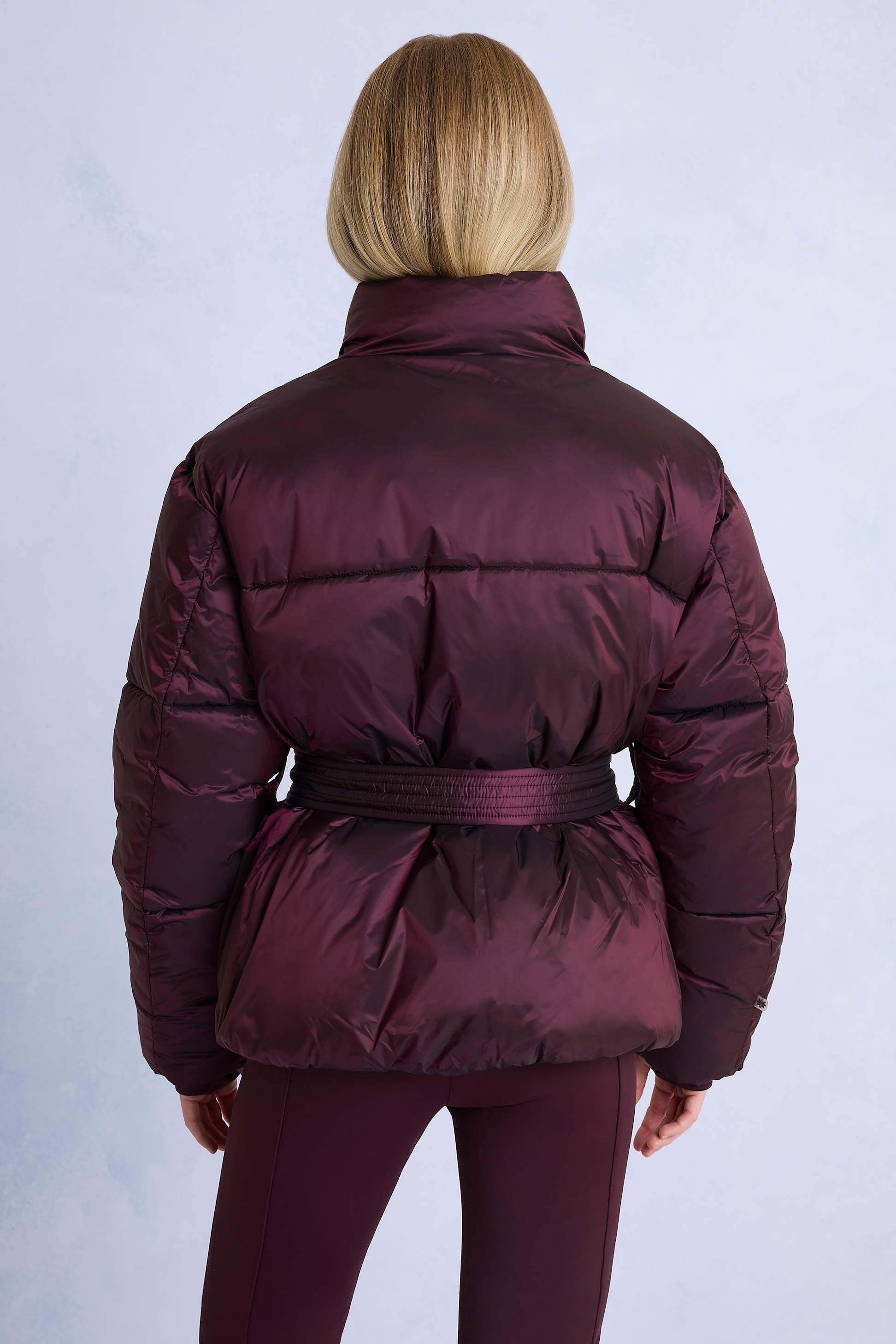 Waterproof Belted Oversized Ski Jacket In Burgundy