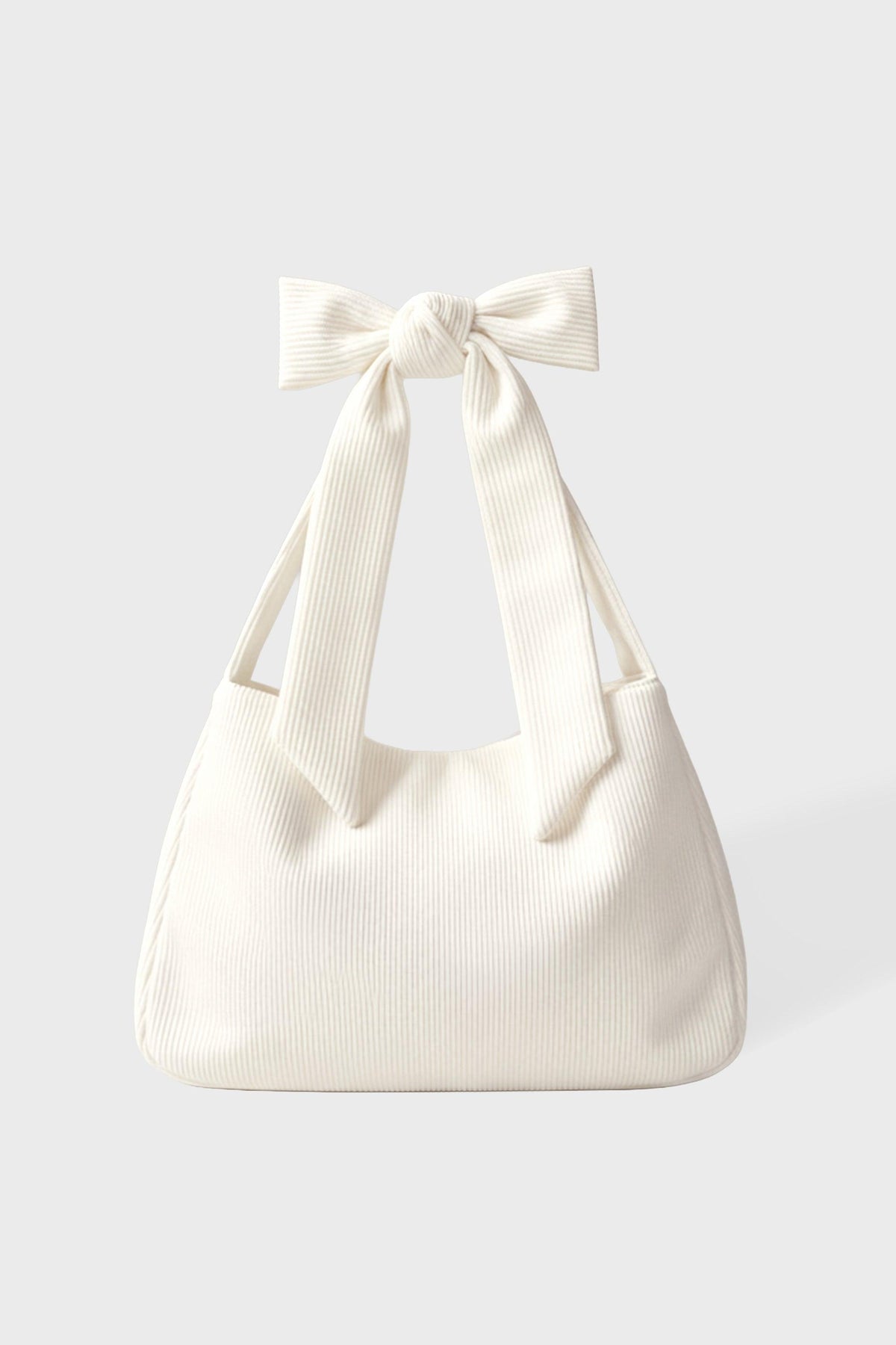 Corduroy Bow Tote Bag In Ivory