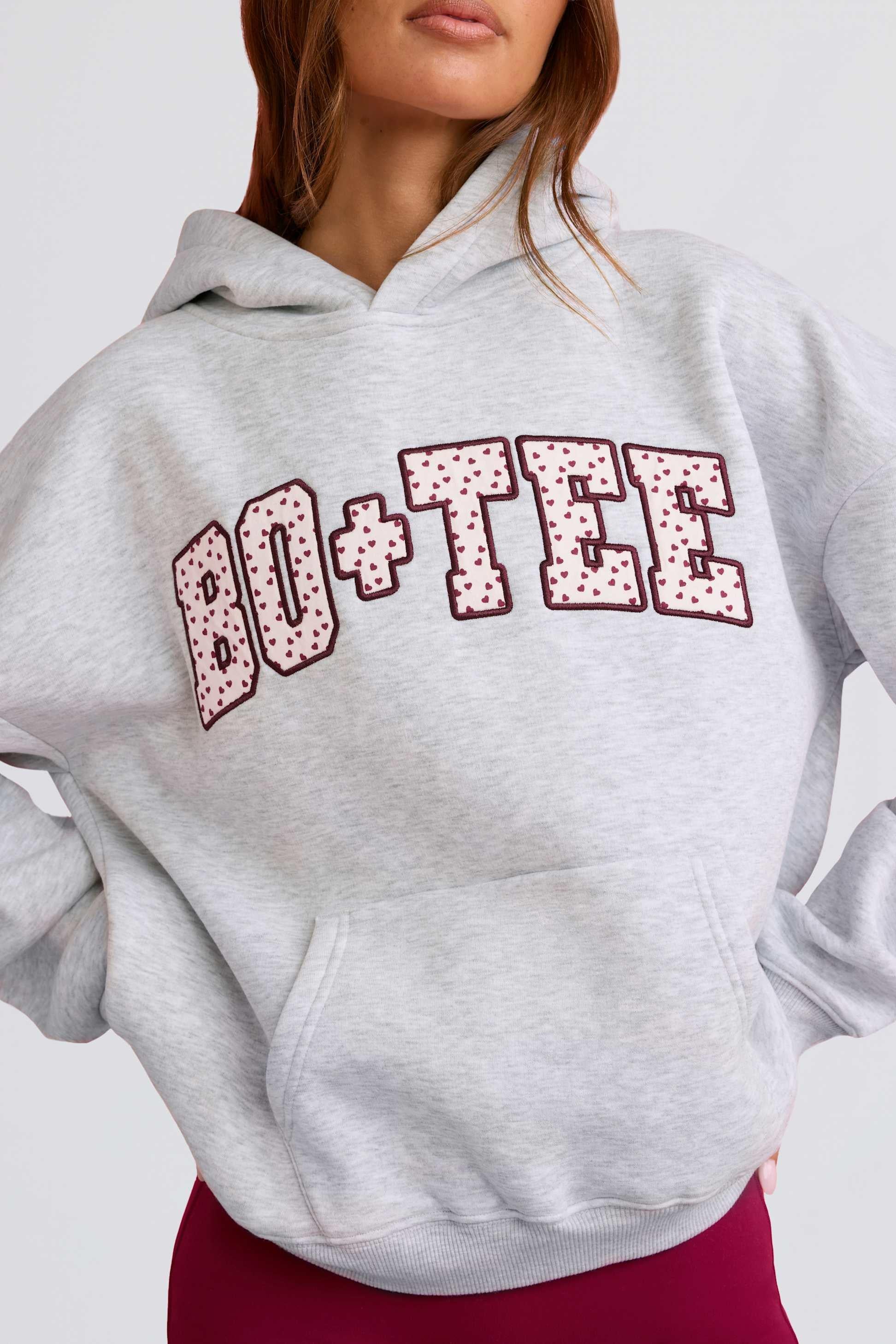 Oversized Applique Hoodie In Grey