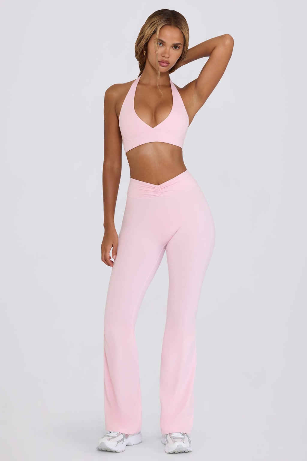 Brushed Jersey Ruched Flared Trousers In Bloom