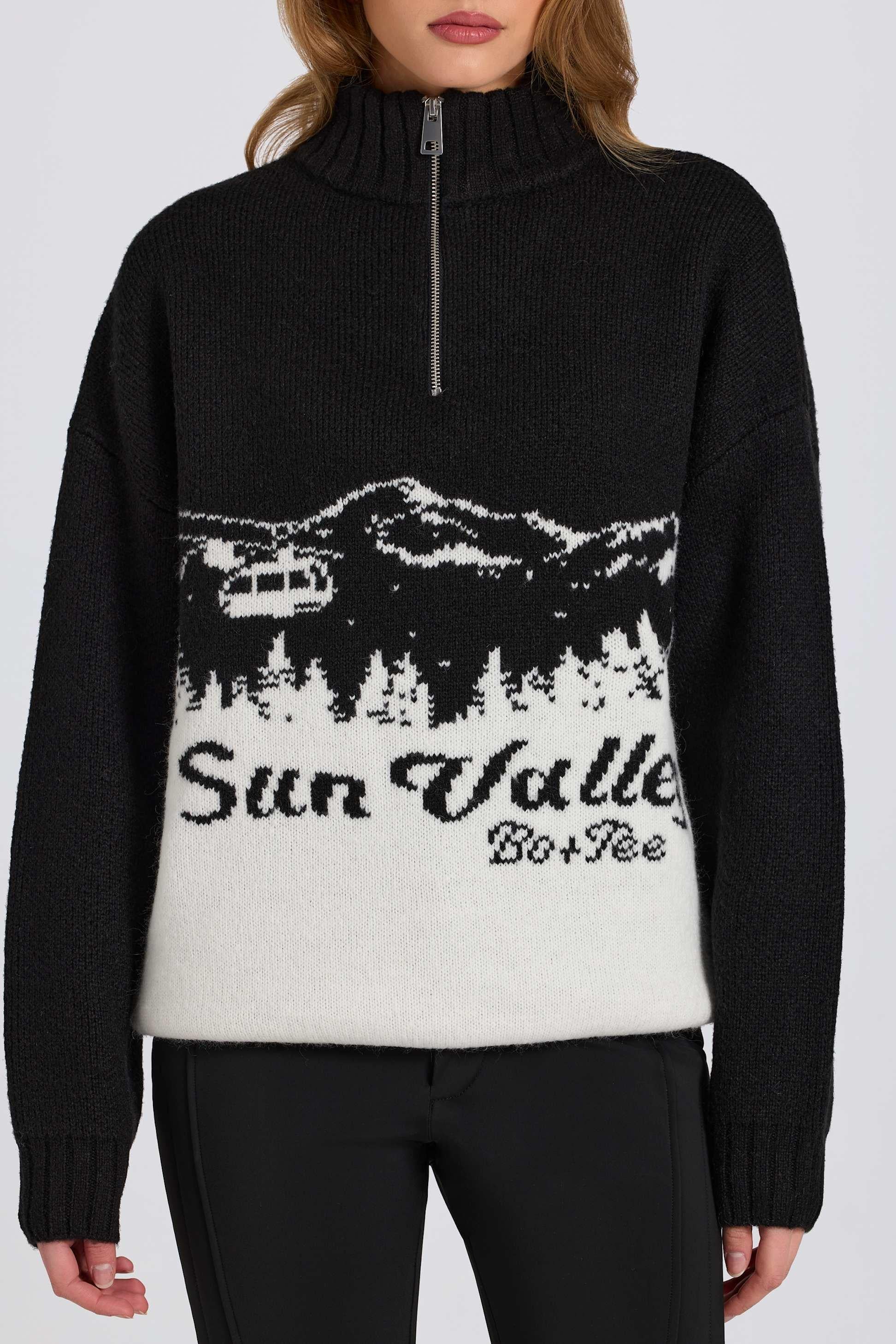 Knit Quarter-zip Turtleneck Oversized Jumper In Black