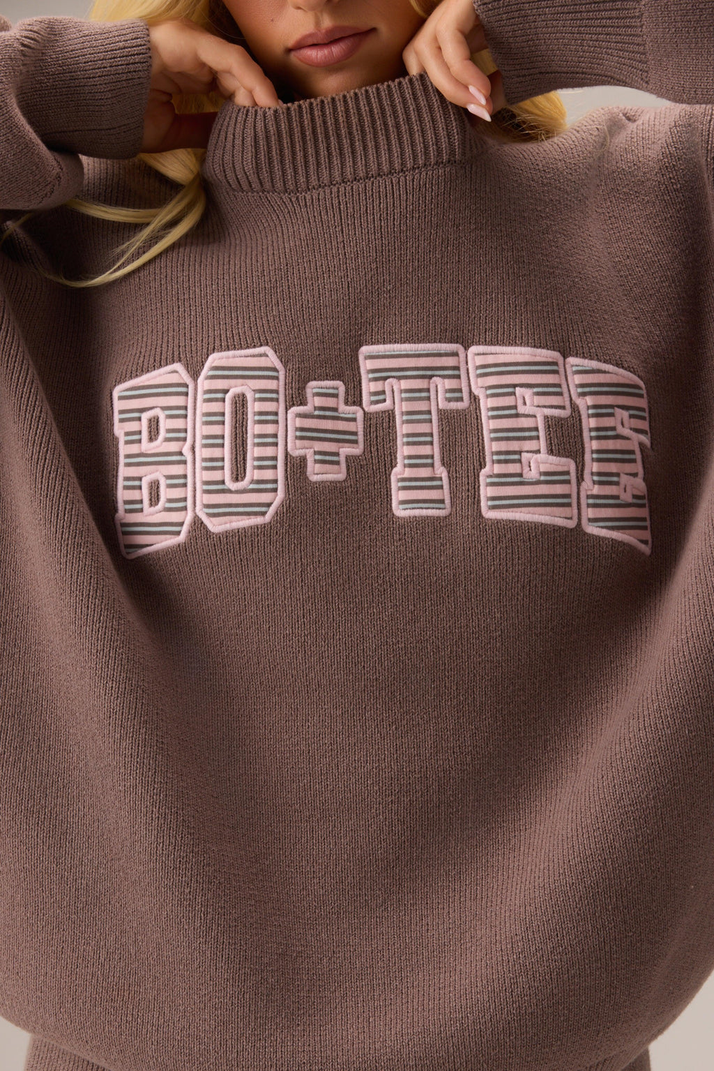 Ribbed Knit Oversized Jumper In Chestnut