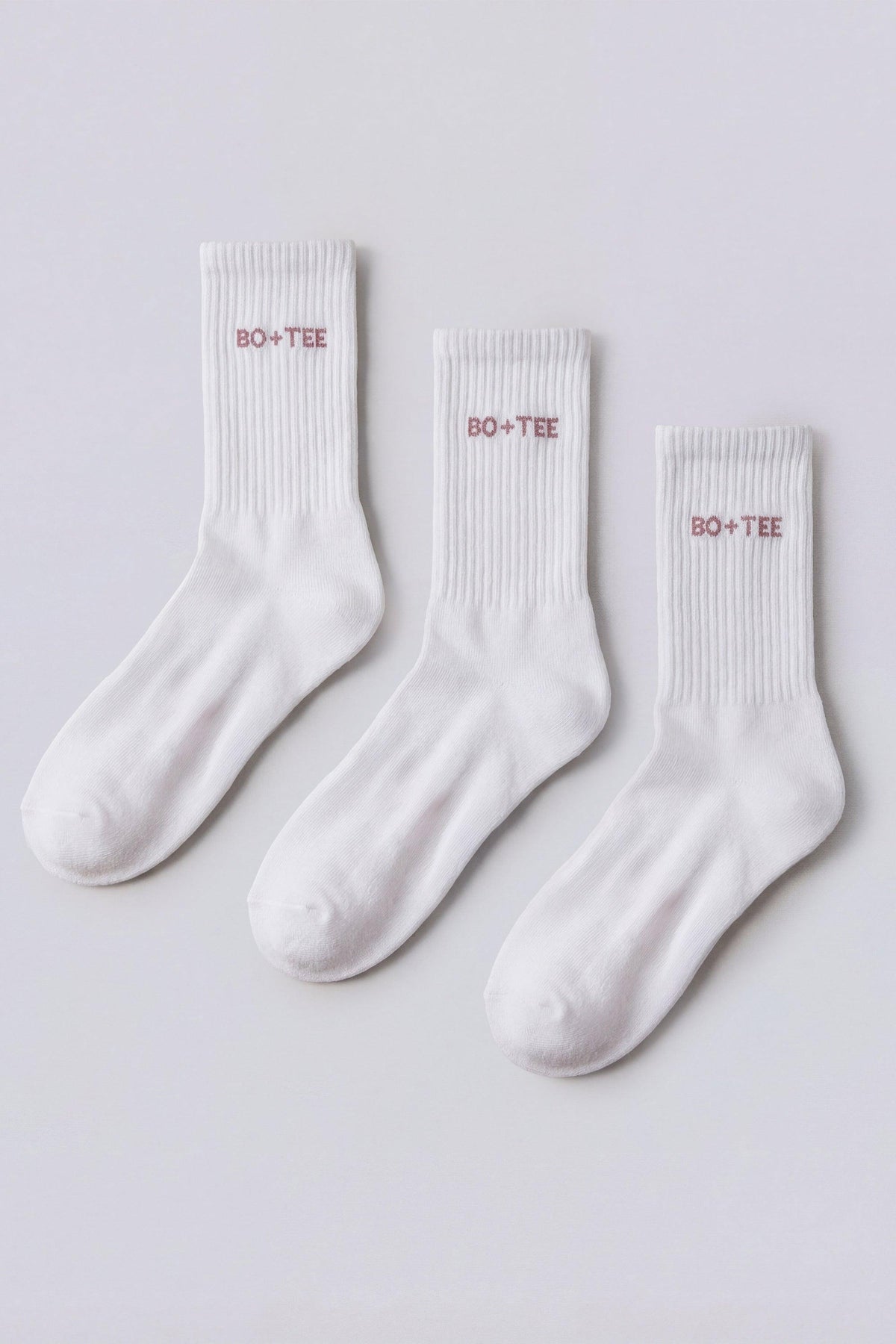 Ribbed Half-crew 3-pack Socks In White Pink