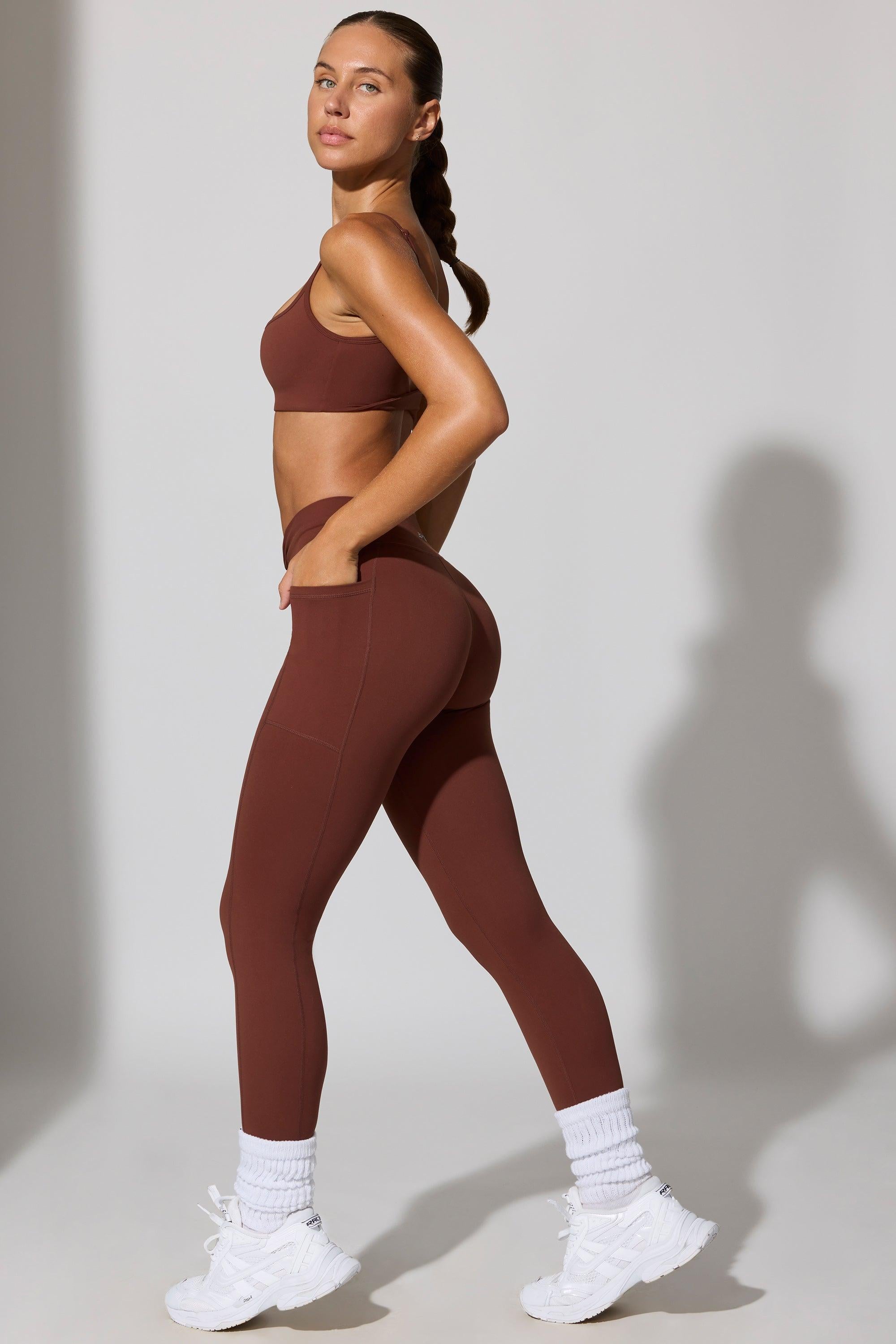 Full Length Leggings With Pockets In Brown