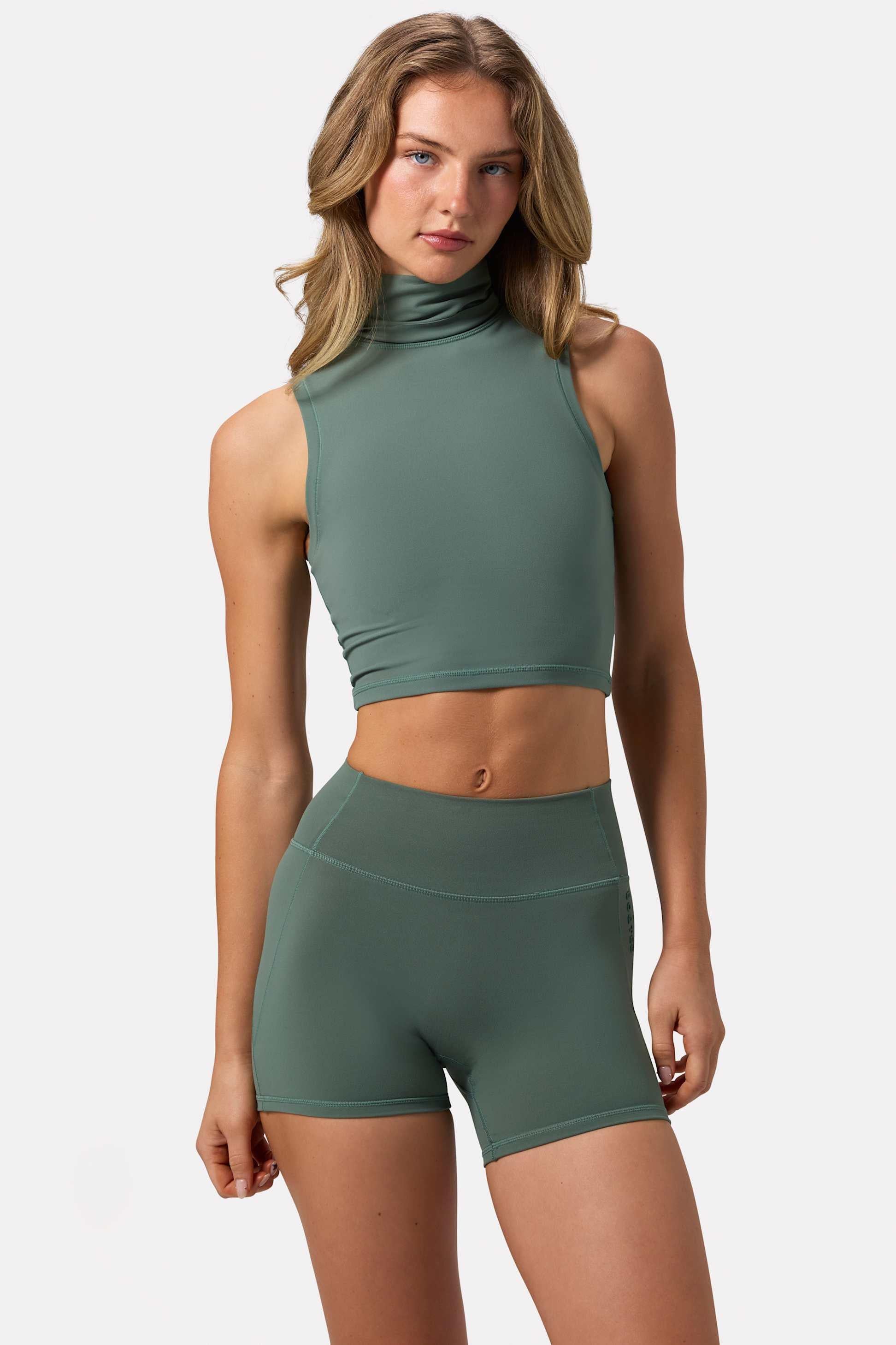 Soft Active Turtleneck Tank Top In Khaki