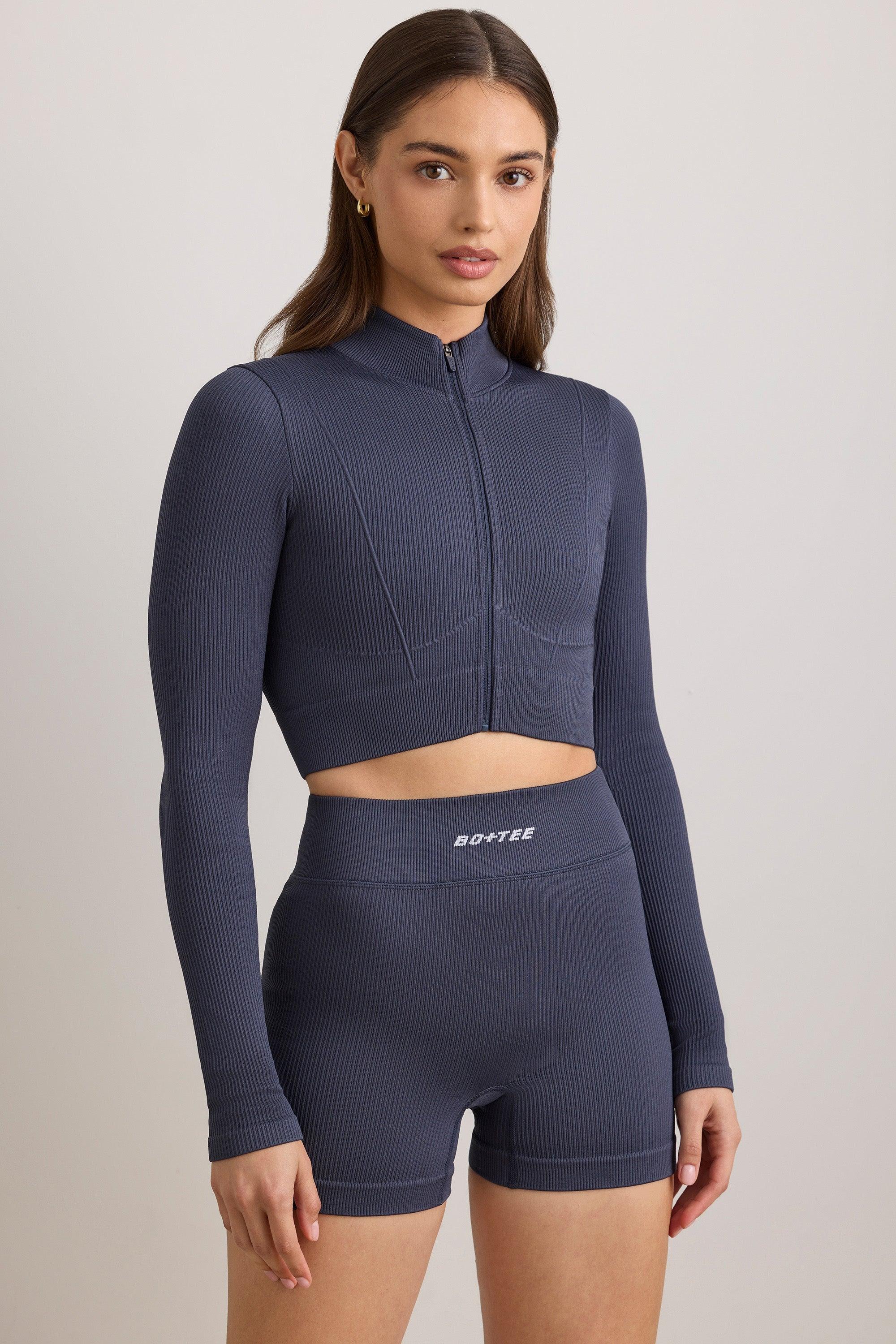 Flexirib Zip-up Cropped Jacket In Indigo Slate