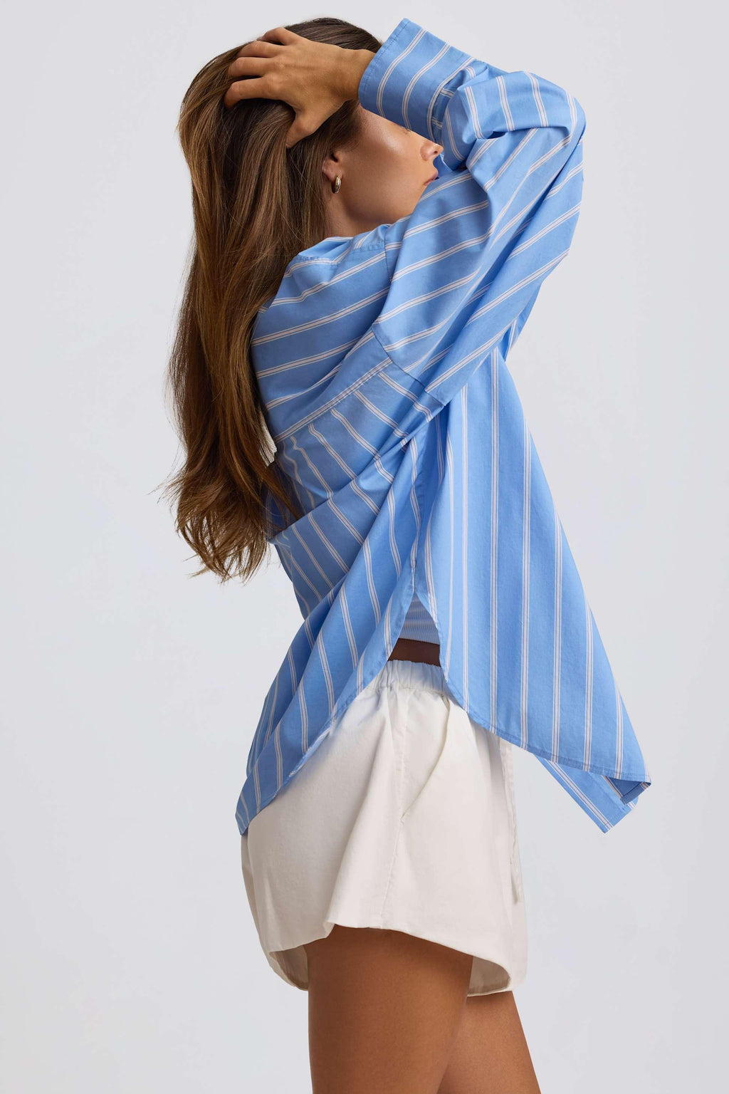 Cotton Poplin Stripe Oversized Shirt In Blue Stripe