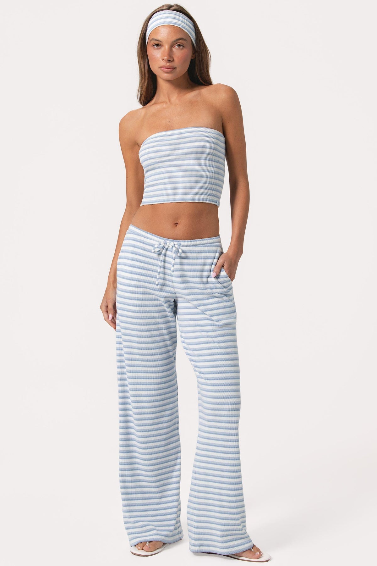 Ribbed Jersey Bandeau Top In Blue Stripe