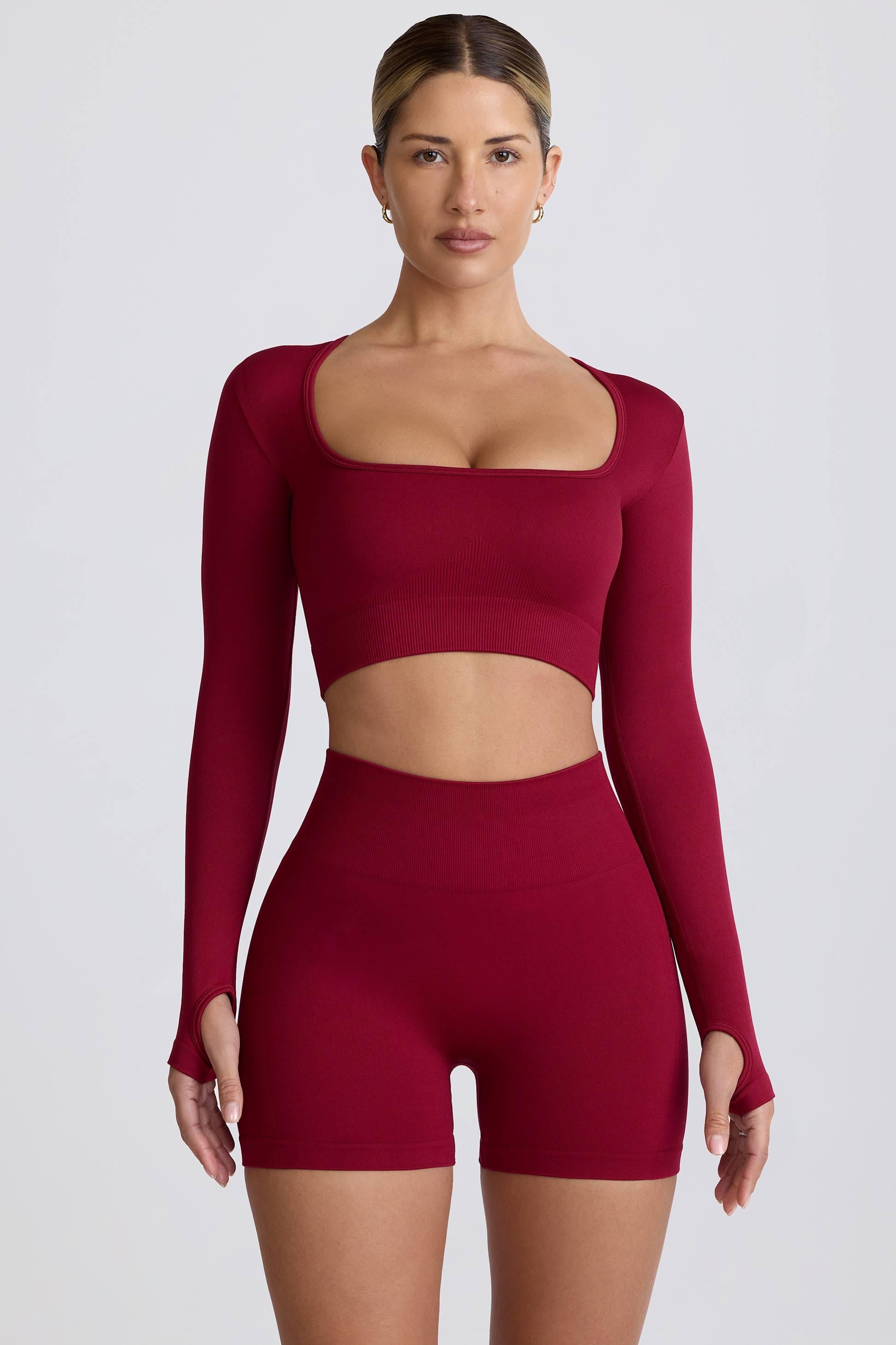 Super Sculpt Seamless Long-sleeve Crop Top In Burgundy
