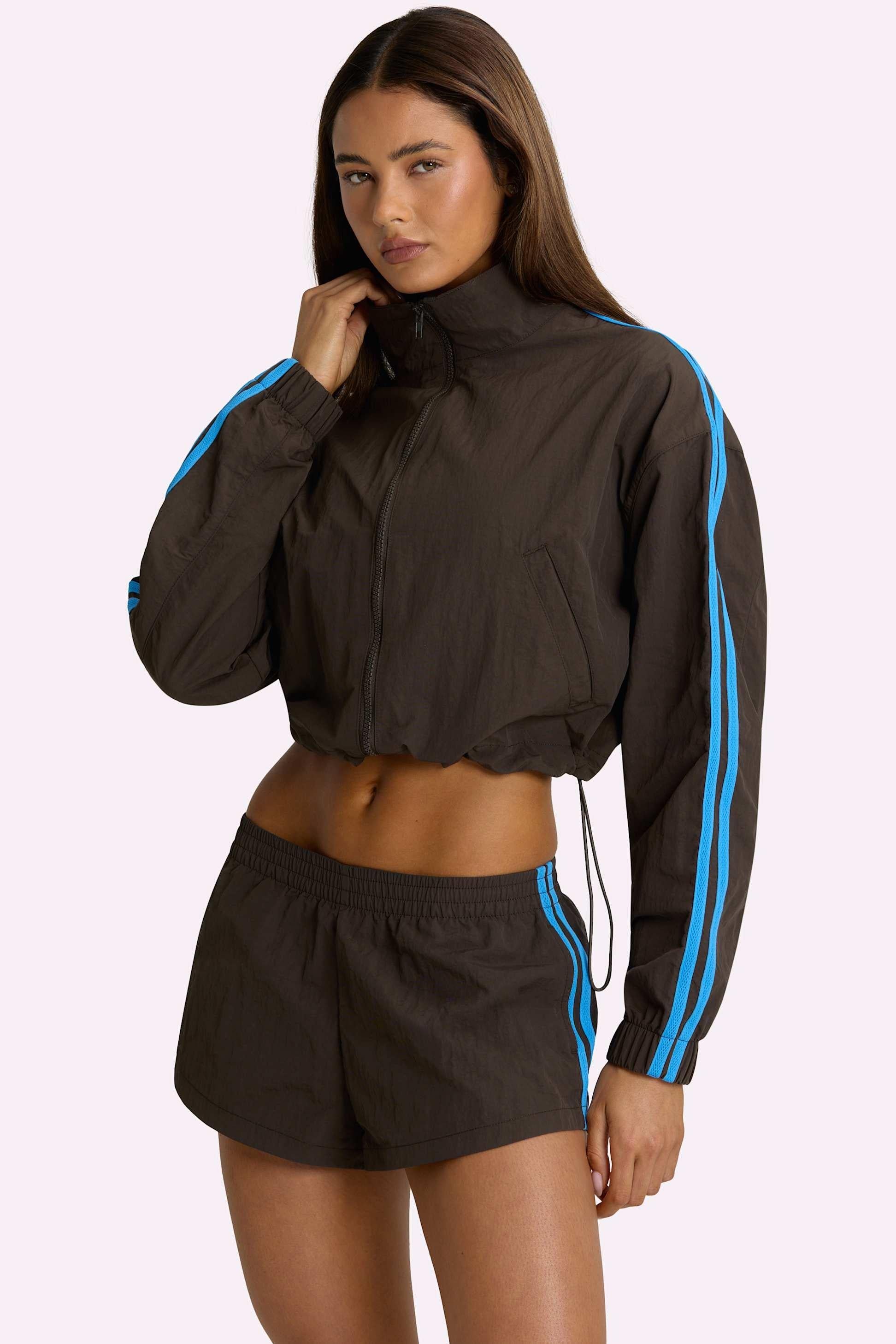 Woven Zip-up Track Jacket In Truffle