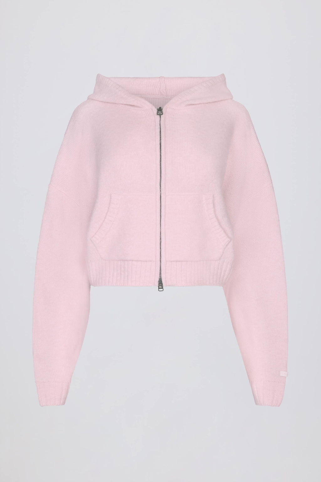 Soft Knit Zip-up Cropped Hoodie In Soft Pink